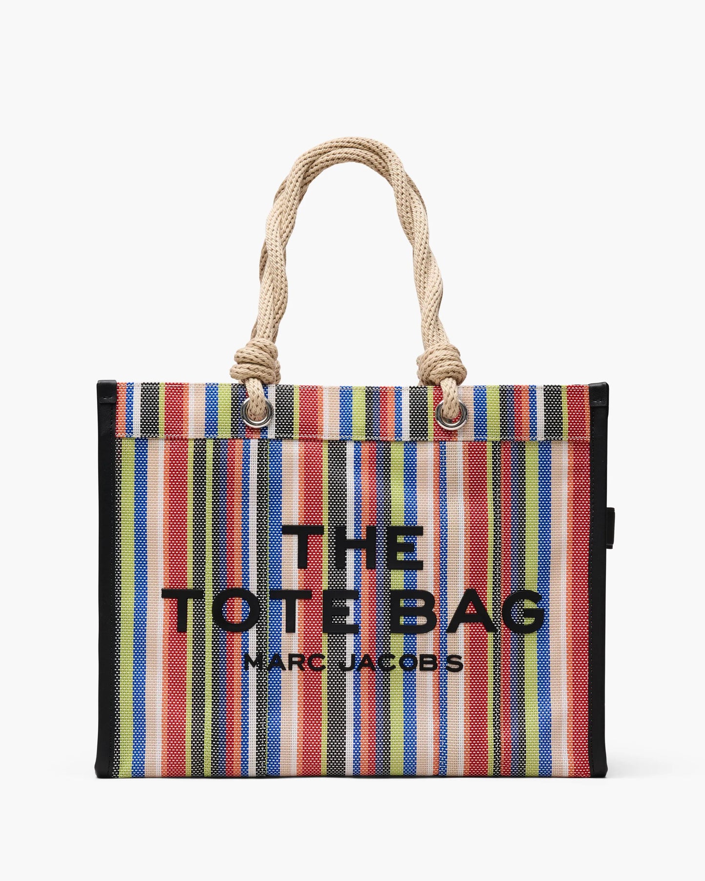 Bolsa Marc Jacobs The Stripe Mesh Large Tote Bag, Tela/Ráfia listrada, cor Vermelho Multicolor, vista frontal | Original Exports