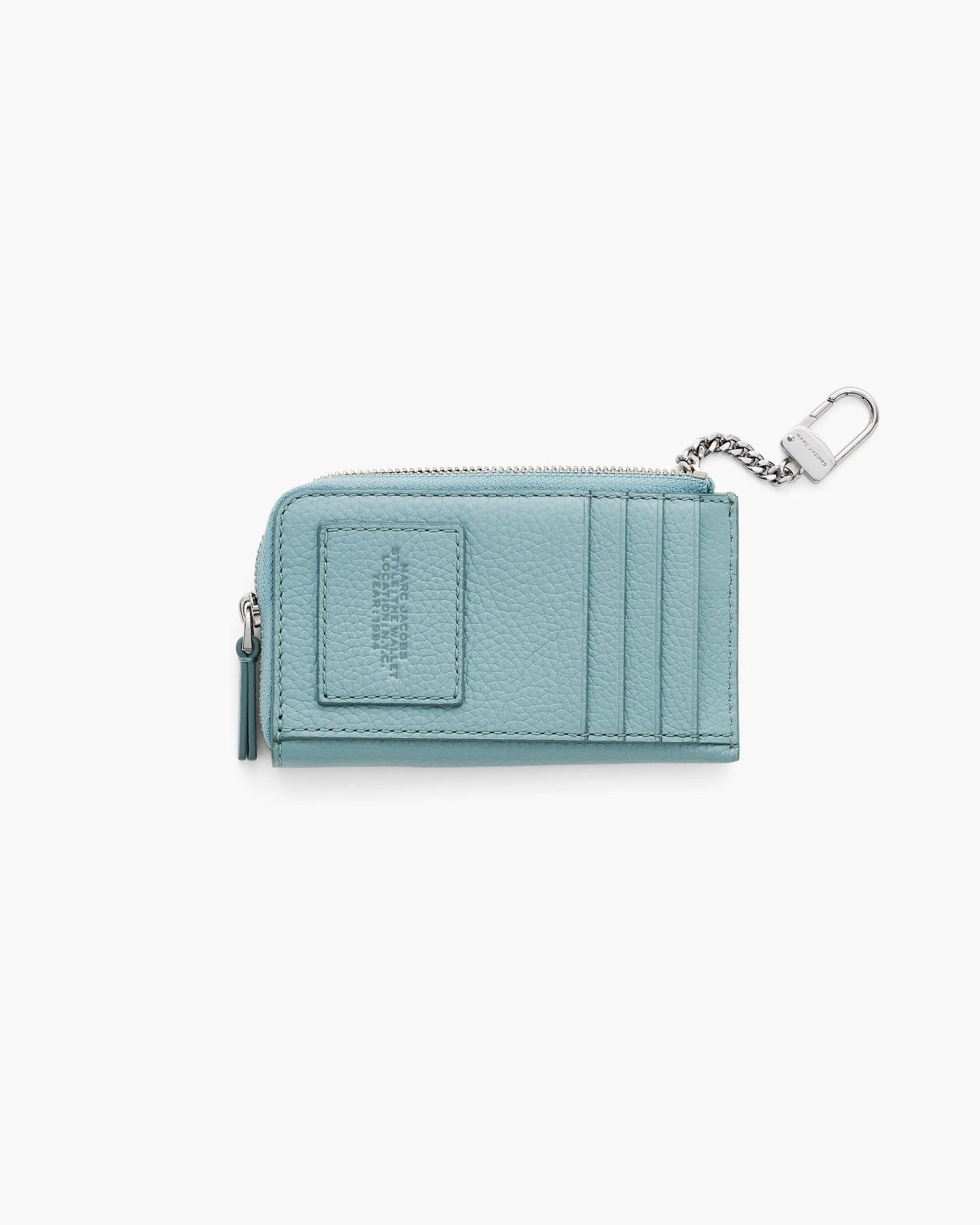 Carteira Marc Jacobs The Leather Top Zip Multi Wallet, Couro Legítimo, cor Azul Céu, detalhe do material | Original Exports