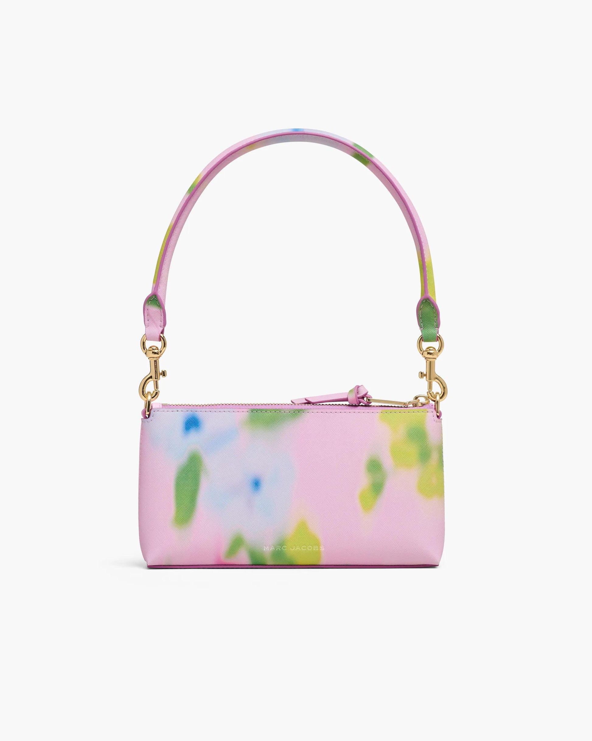 Bolsa Marc Jacobs The Blurred Floral Snapshot Convertible Shoulder Bag, Couro Saffiano Legítimo estampado, cor Rosa Fita Multicolor, detalhe do material | Original Exports