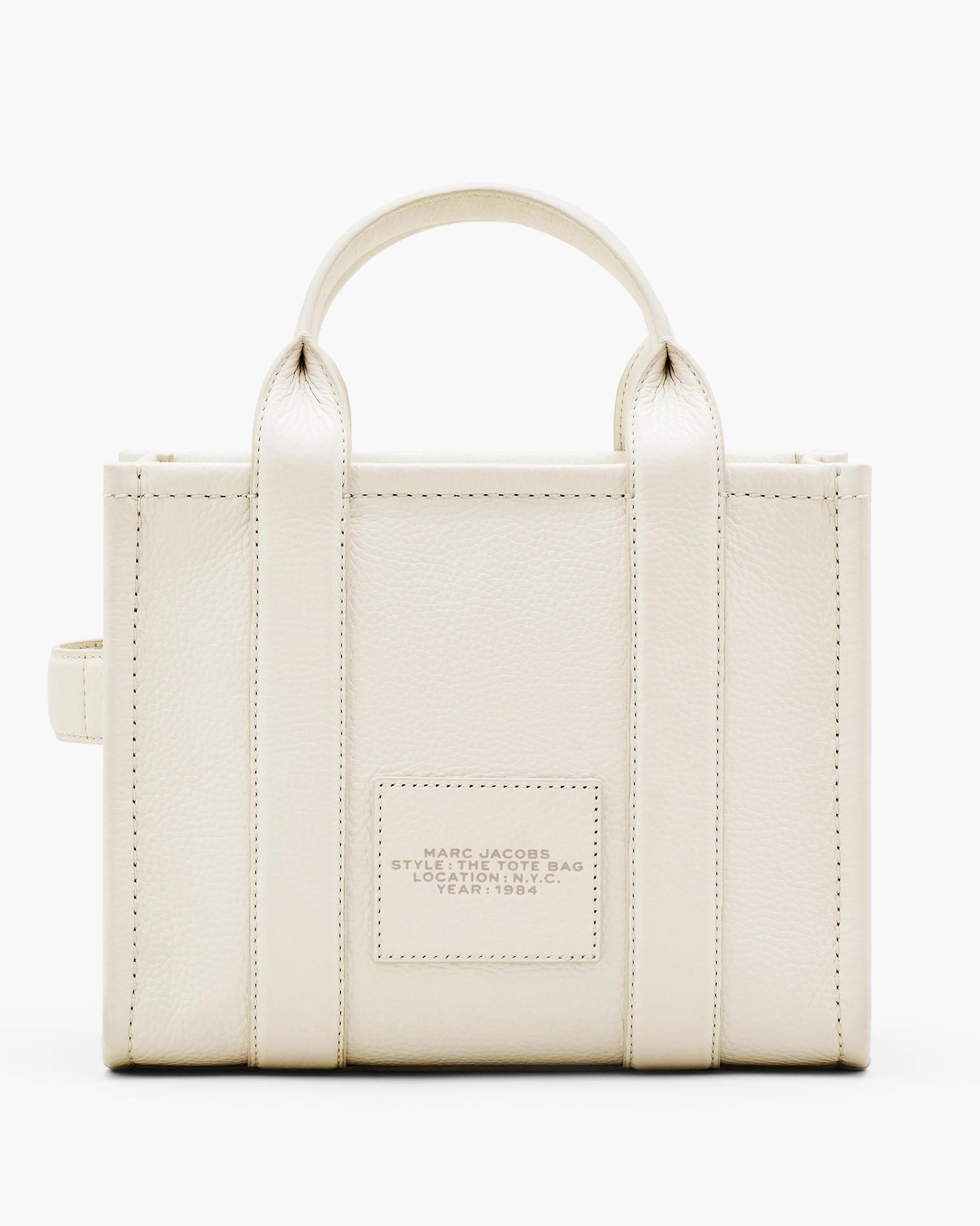 Bolsa Marc Jacobs The Leather Small Tote Bag, Couro Legítimo, cor Branco Algodão/Prata, detalhe do material | Original Exports