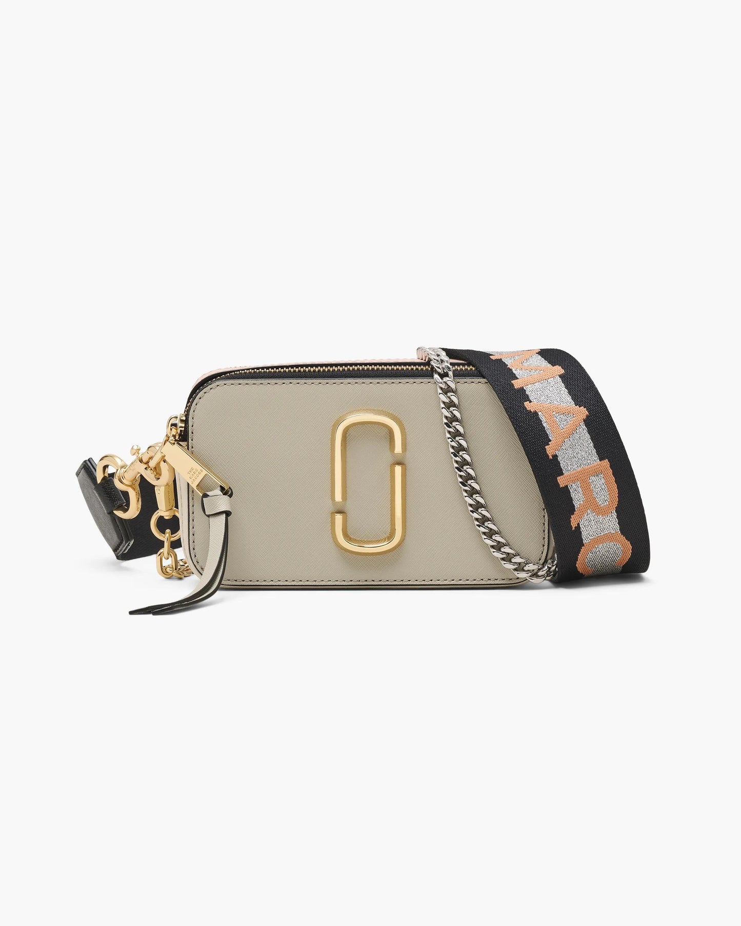 Bolsa Marc Jacobs The Colorblock Chain Snapshot, Couro Saffiano Legítimo, cor Cinza Poeira Multicolor, vista frontal | Original Exports