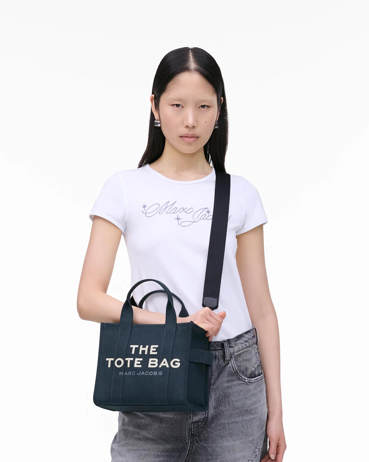 Bolsa Marc Jacobs The Canvas Small Tote Bag, Lona de Algodão, cor Azul Mar, vista lateral | Original Exports