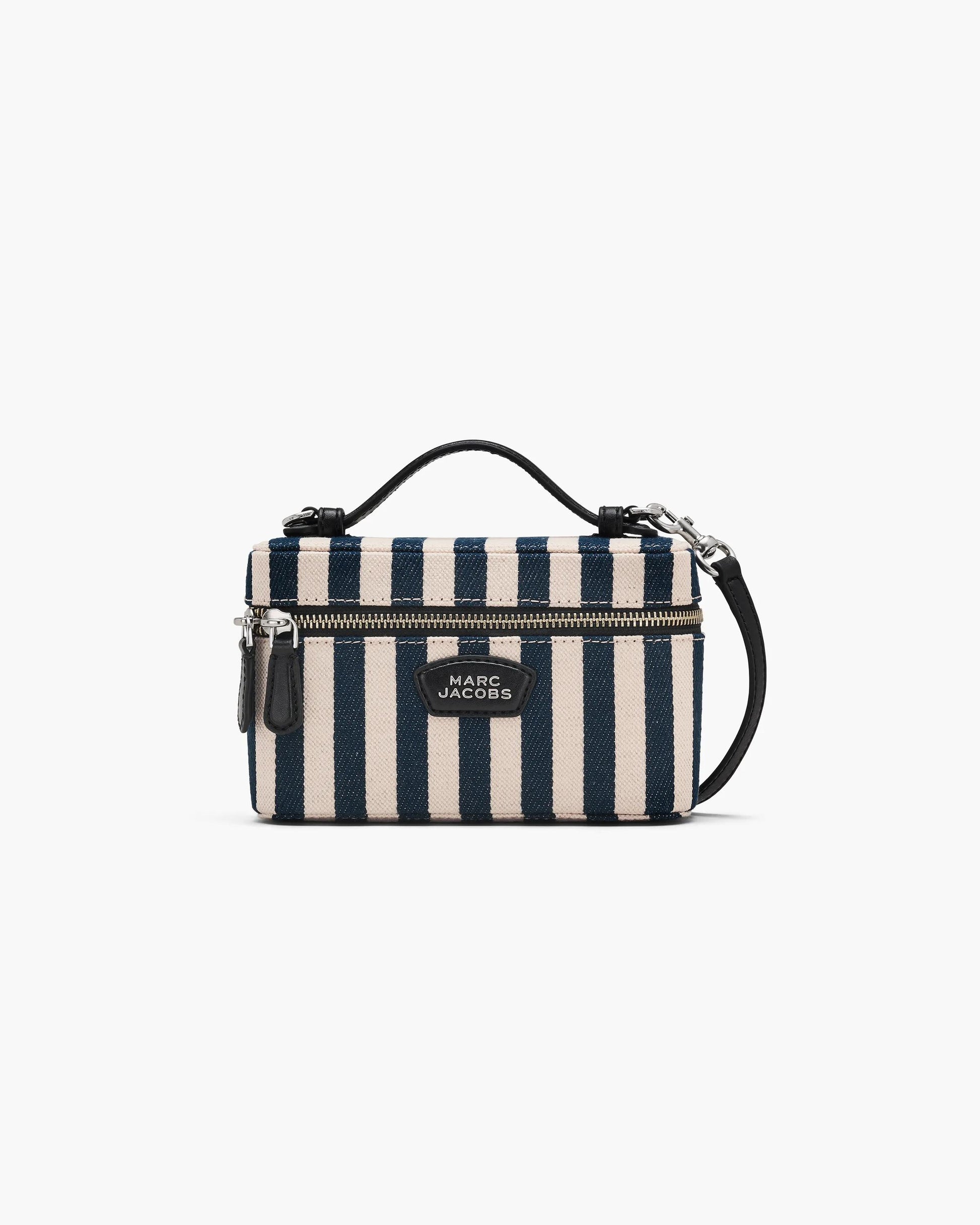 Bolsa Marc Jacobs The Stripe Canvas Everyday Vanity Bag, Lona Listrada Pesada, cor Azul Mar Multicolor, vista frontal | Original Exports