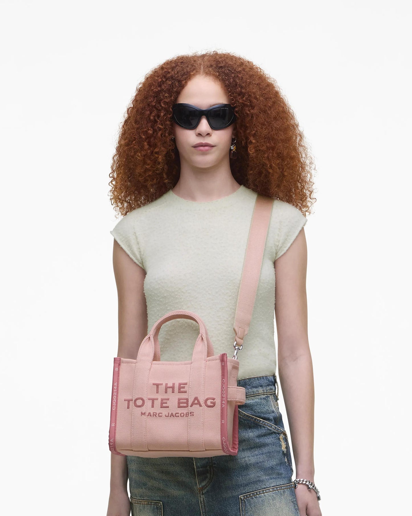 Bolsa Marc Jacobs The Jacquard Small Tote Bag, Jacquard Tecido de Luxo, cor Rosé, vista lateral | Original Exports