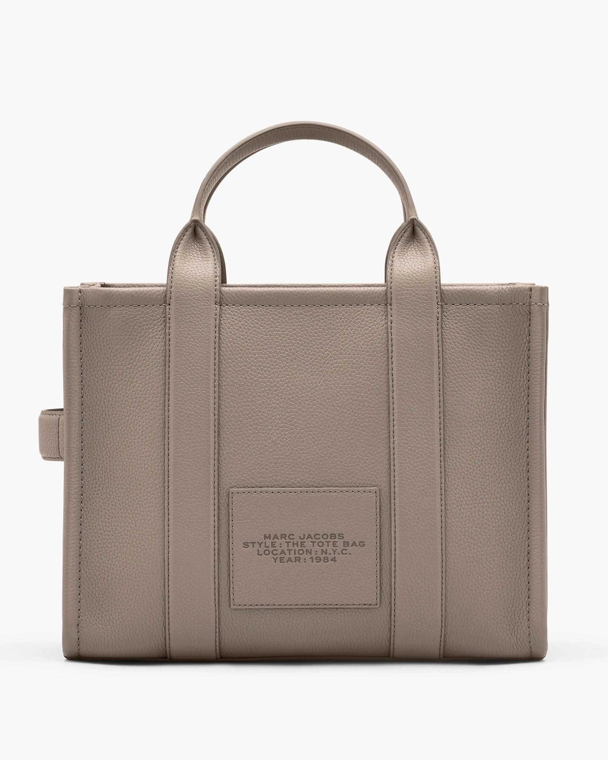 Bolsa Marc Jacobs The Leather Medium Tote Bag, Couro Legítimo, cor Cimento, detalhe do material | Original Exports