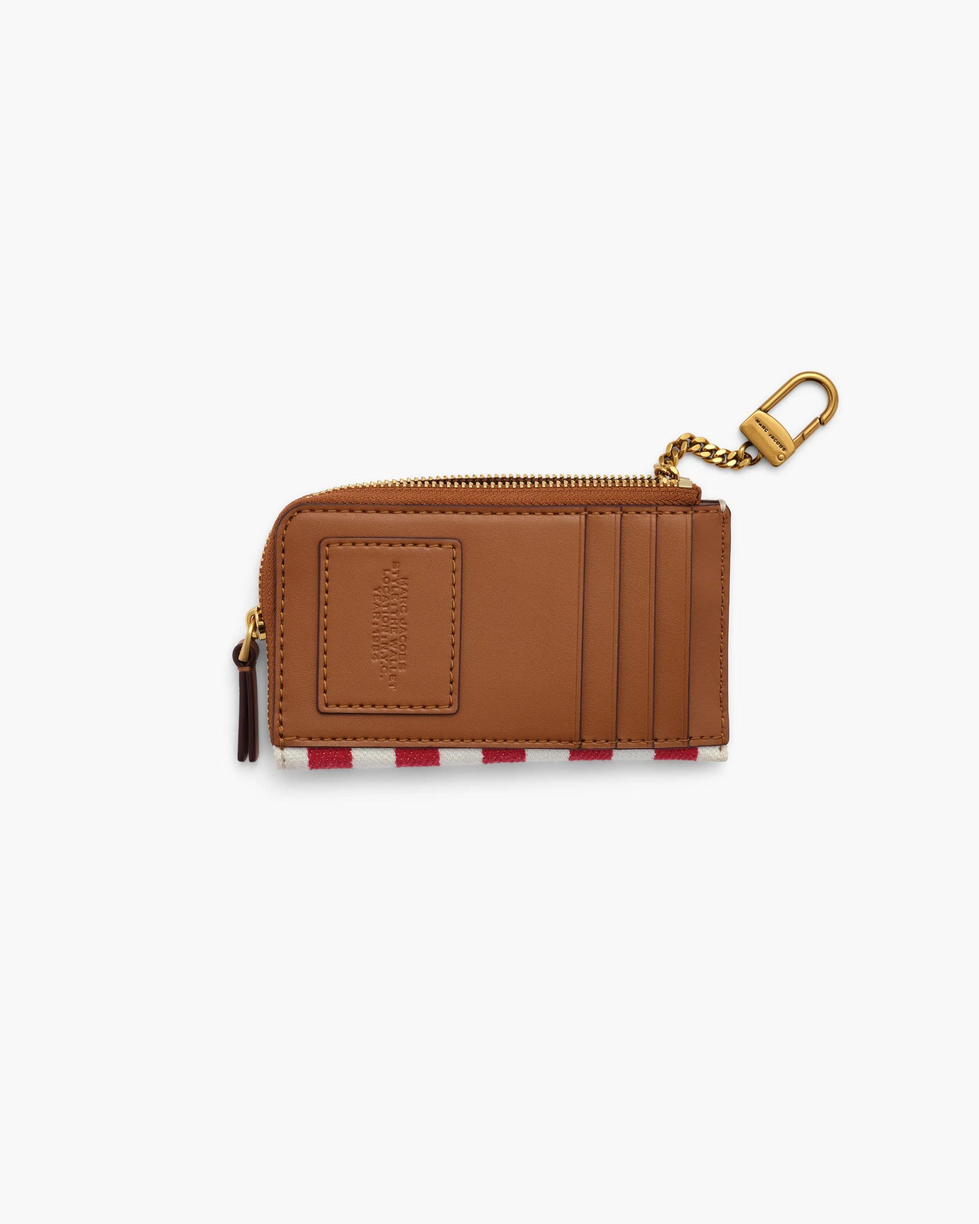 Carteira Marc Jacobs The Stripe Canvas Top Zip Multi Wallet, Lona Listrada, cor Vermelho Multicolor, detalhe do material | Original Exports