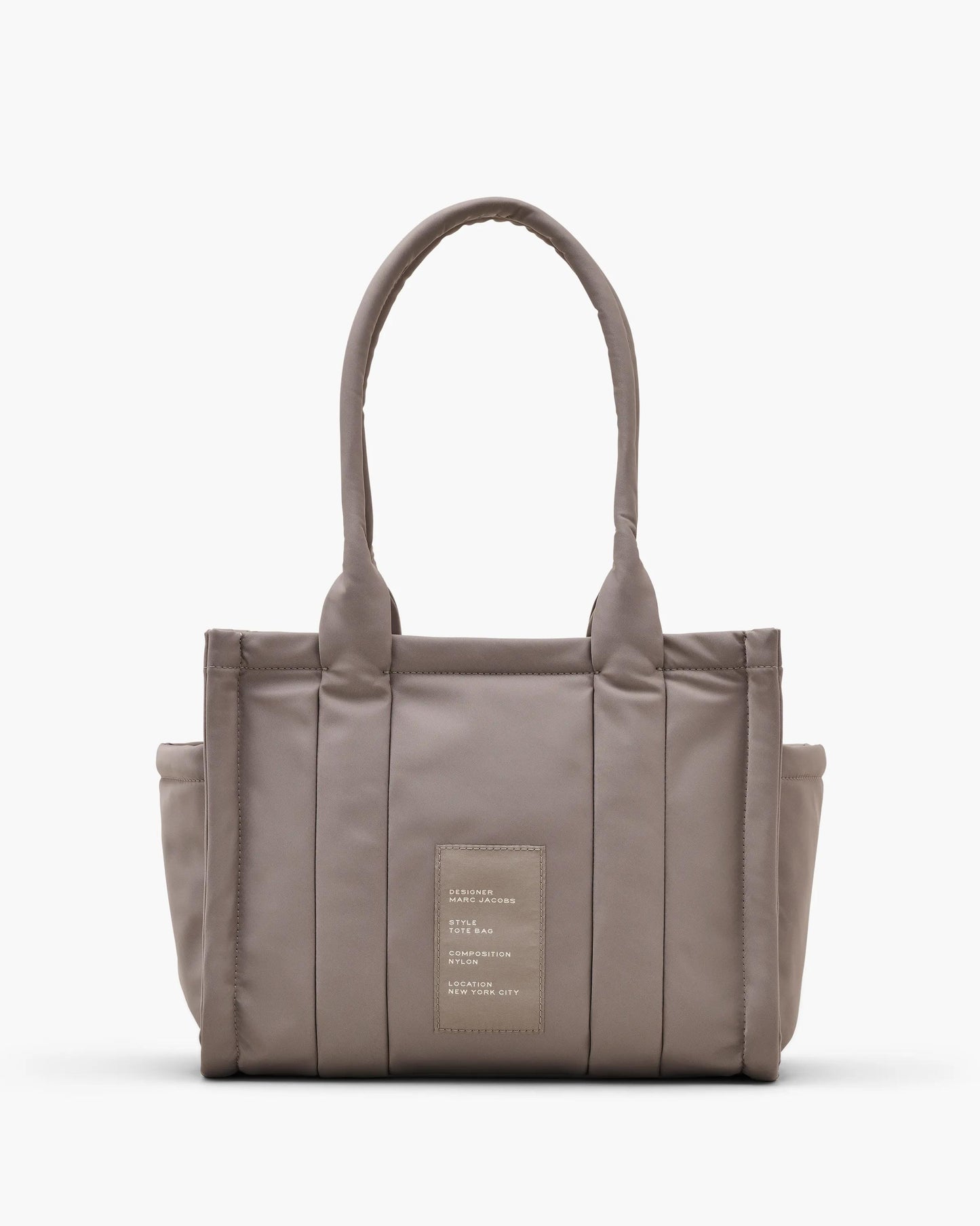Bolsa Marc Jacobs The Puffy Nylon Medium Tote Bag, Nylon acolchoado, cor Cimento, detalhe do material | Original Exports