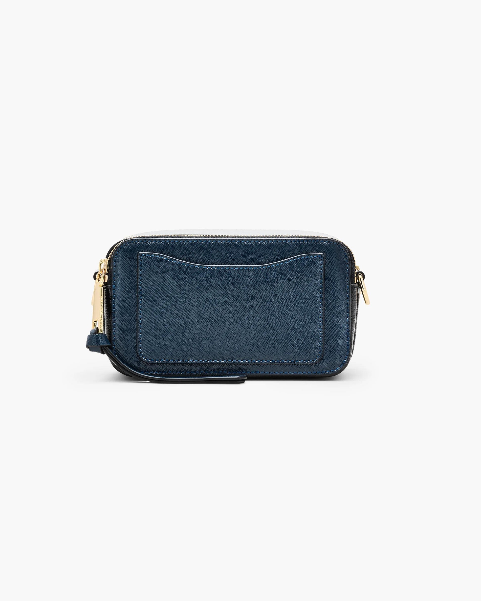 Bolsa Marc Jacobs The Snapshot Mini, Couro Saffiano Legítimo, cor Azul Mar Multicolor, detalhe do material | Original Exports