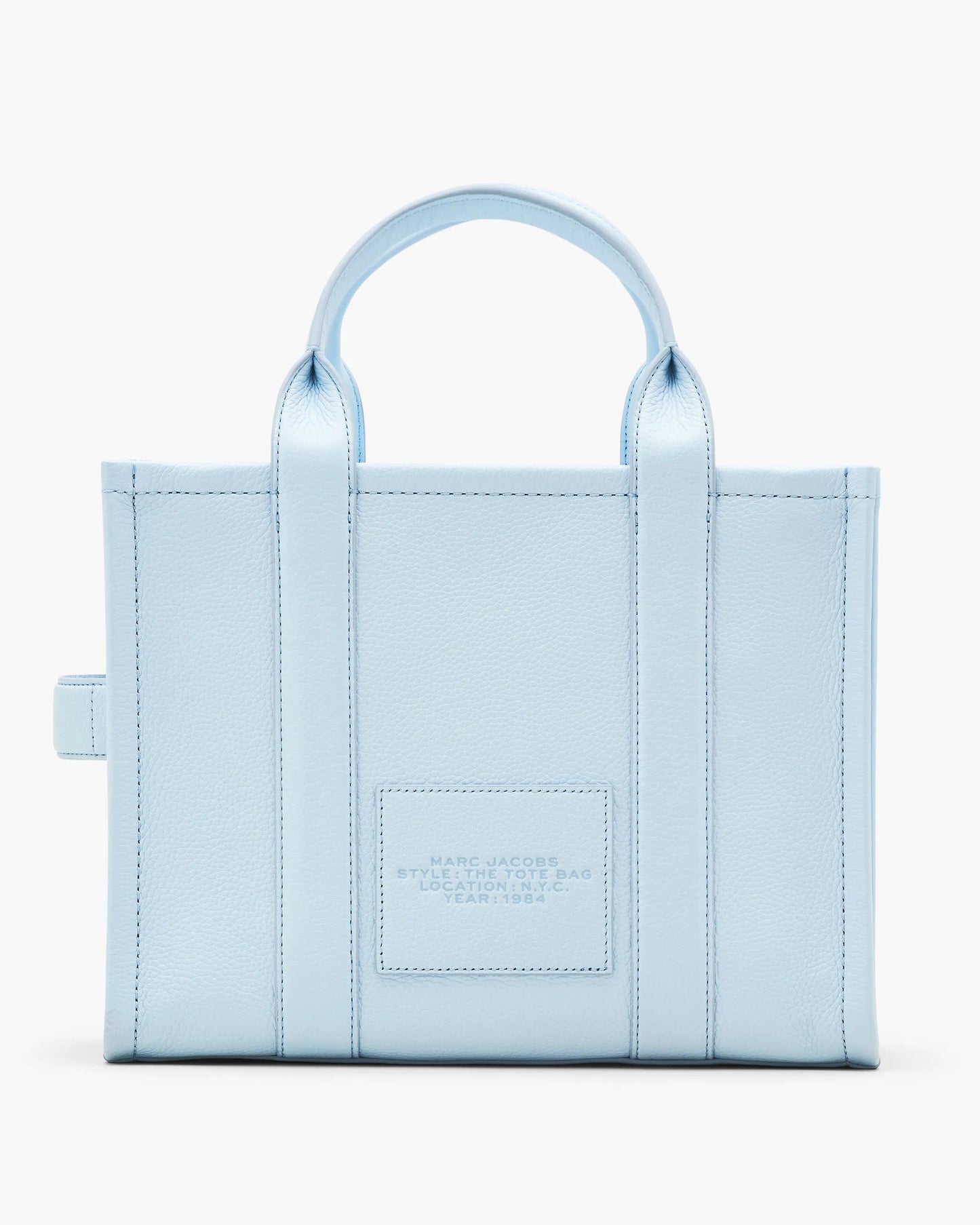Bolsa Marc Jacobs The Leather Medium Tote Bag, Couro Legítimo, cor Azul Nuvem, detalhe do material | Original Exports