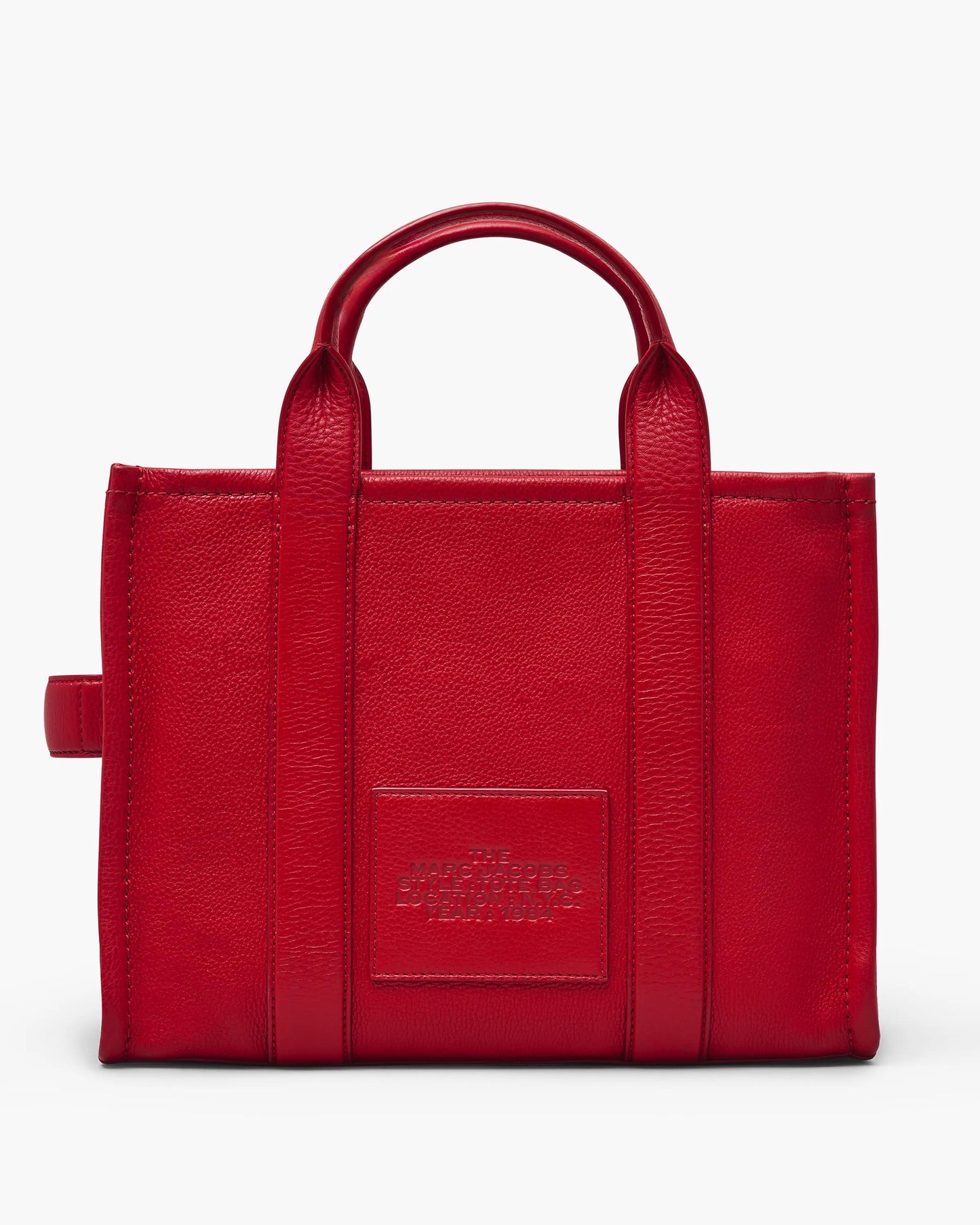 Bolsa Marc Jacobs The Leather Medium Tote Bag, Couro Legítimo, cor Vermelho Intenso, detalhe do material | Original Exports