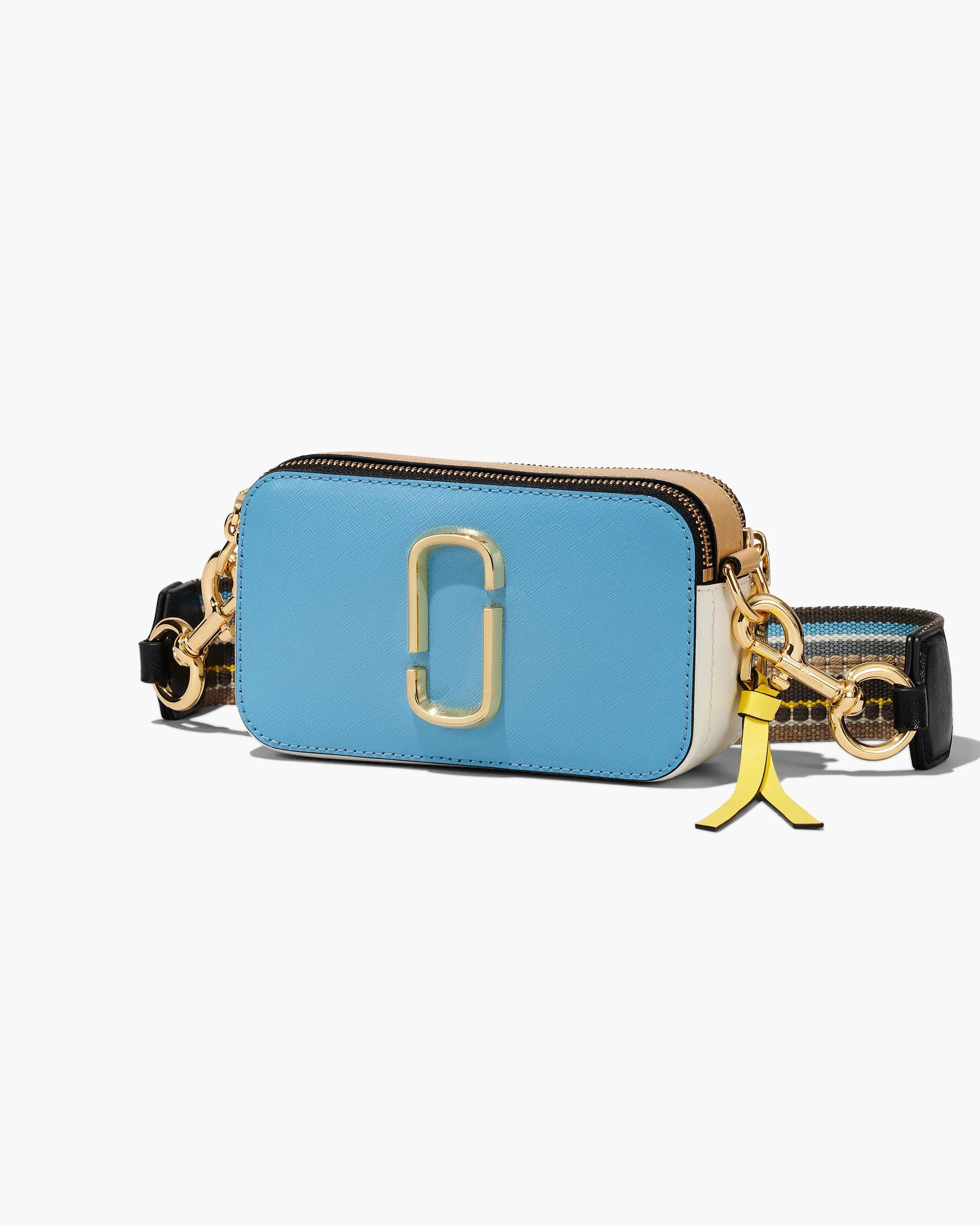 Bolsa Marc Jacobs The Snapshot Colorblock, Couro Saffiano Legítimo, cor Azul Ar Multicolor, detalhe do material | Original Exports