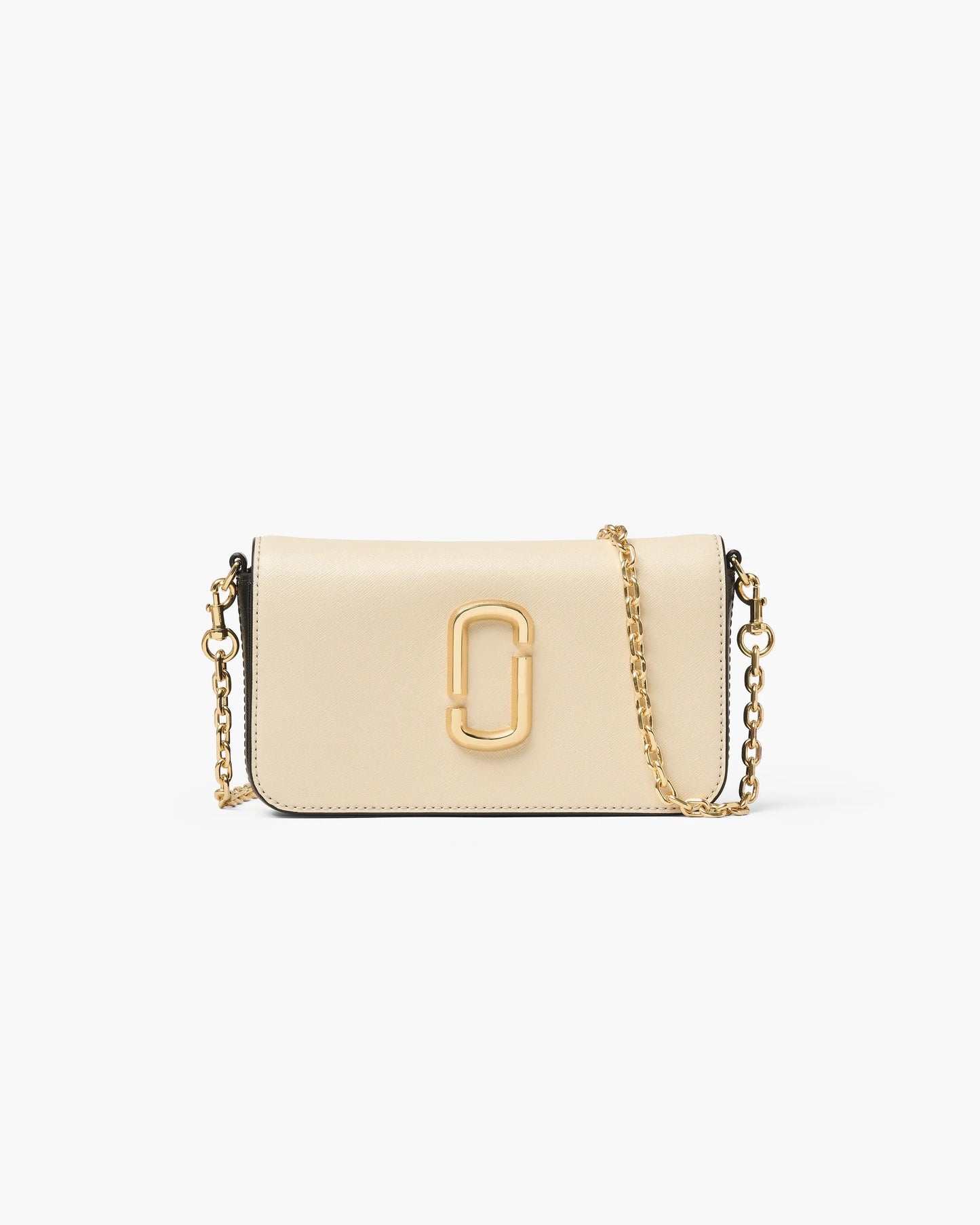 Bolsa Marc Jacobs The Snapshot Wallet On Chain, Couro Saffiano Legítimo, cor Branco Nuvem Multicolor, vista frontal | Original Exports