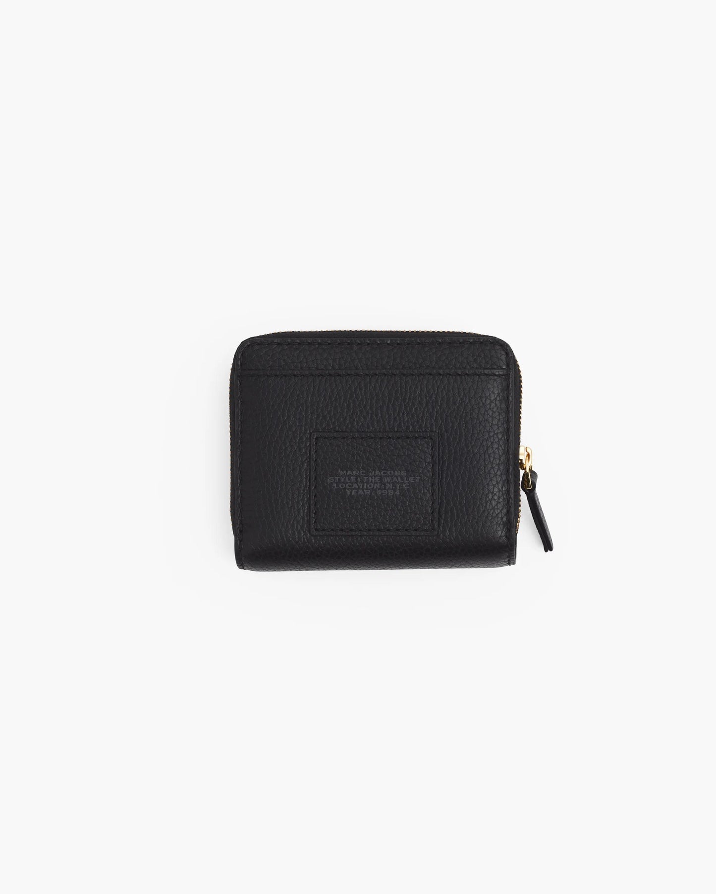 Carteira Marc Jacobs The Leather Mini Compact Wallet, Couro Legítimo, cor Preto, detalhe do material | Original Exports