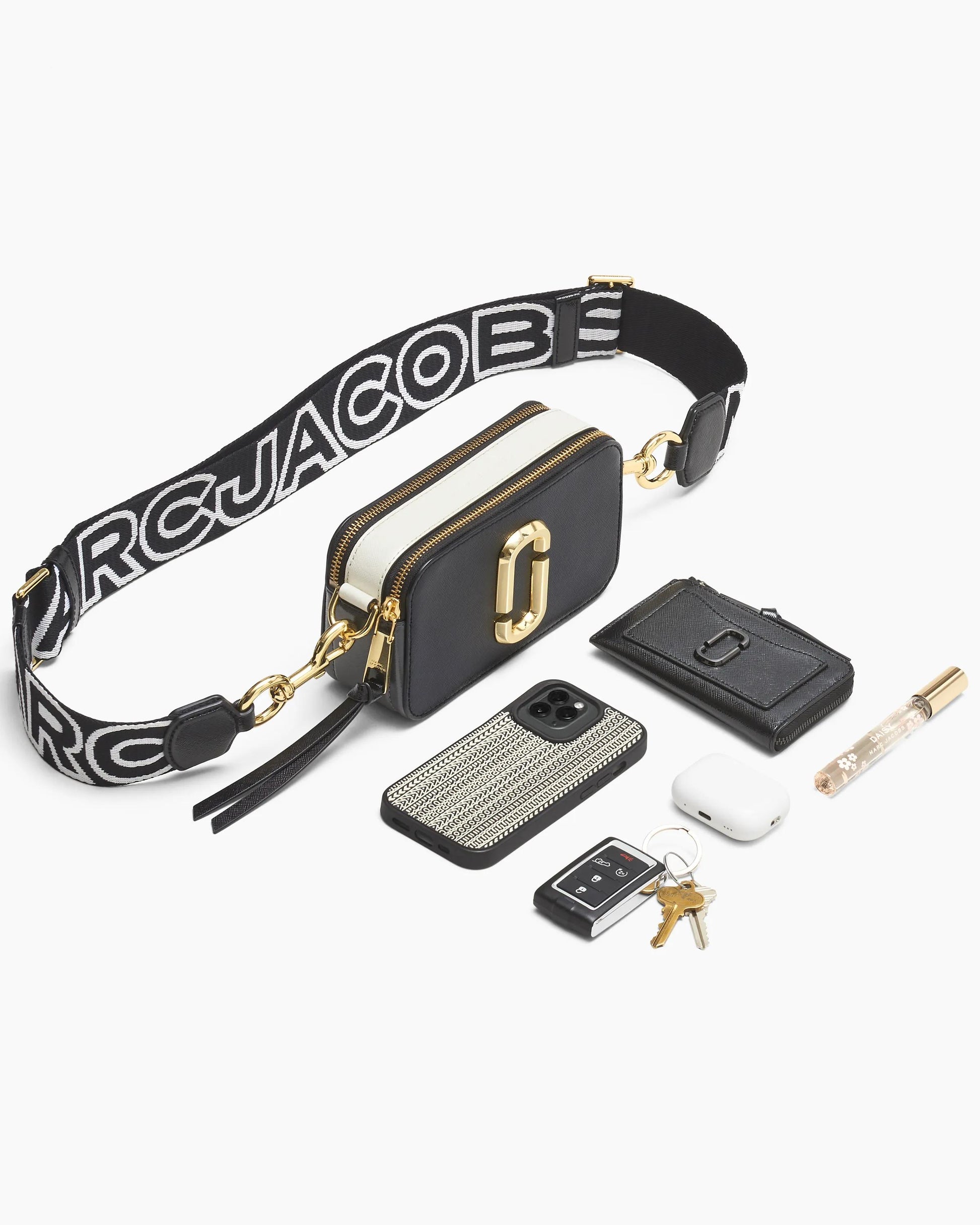 Bolsa Marc Jacobs The Snapshot Jacquard, Tecido Jacquard Estampado, cor Camelo Multicolor, vista interna | Original Exports