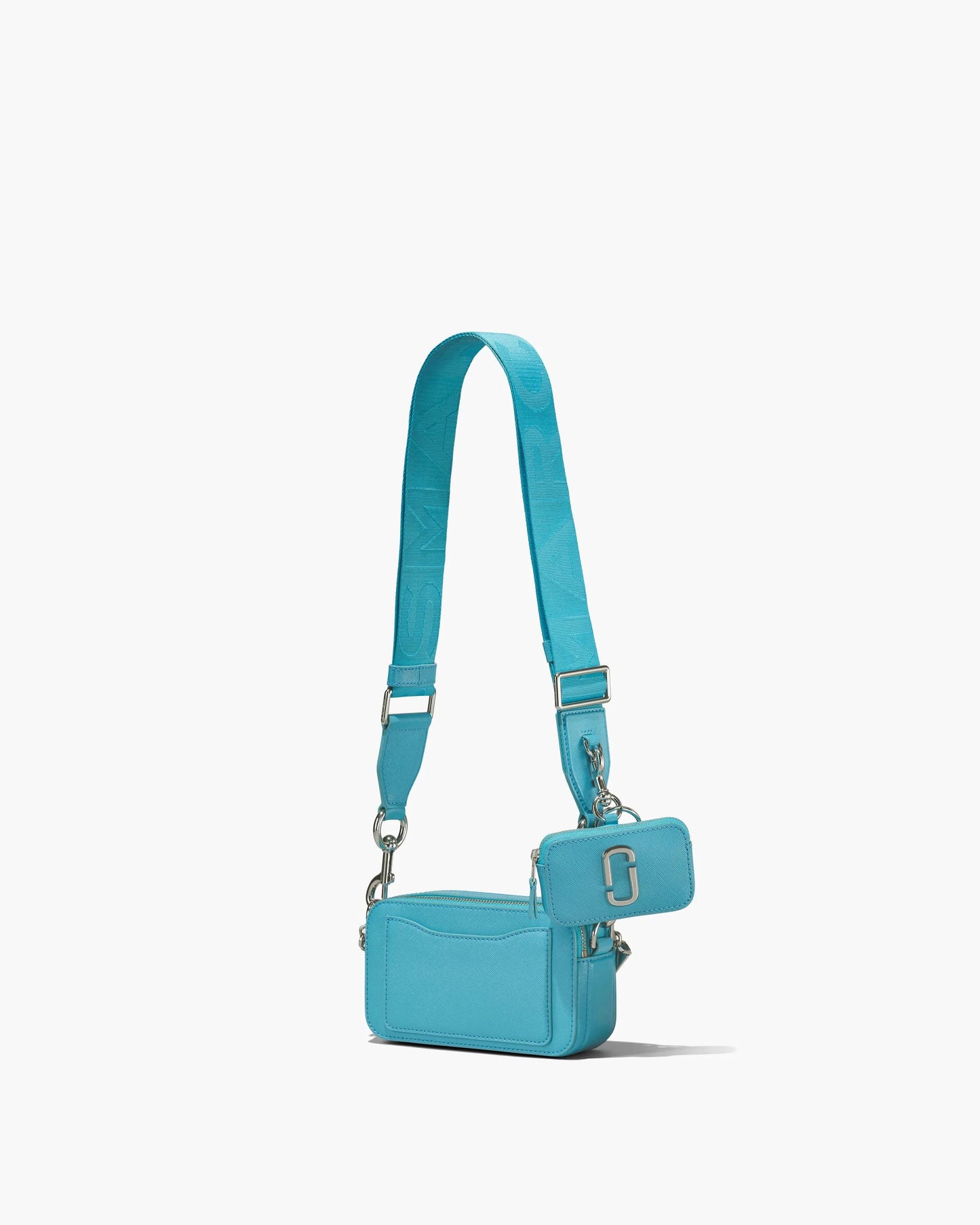 Bolsa Marc Jacobs The Utility Snapshot, Couro Saffiano Legítimo, cor Azul Piscina, detalhe do material | Original Exports