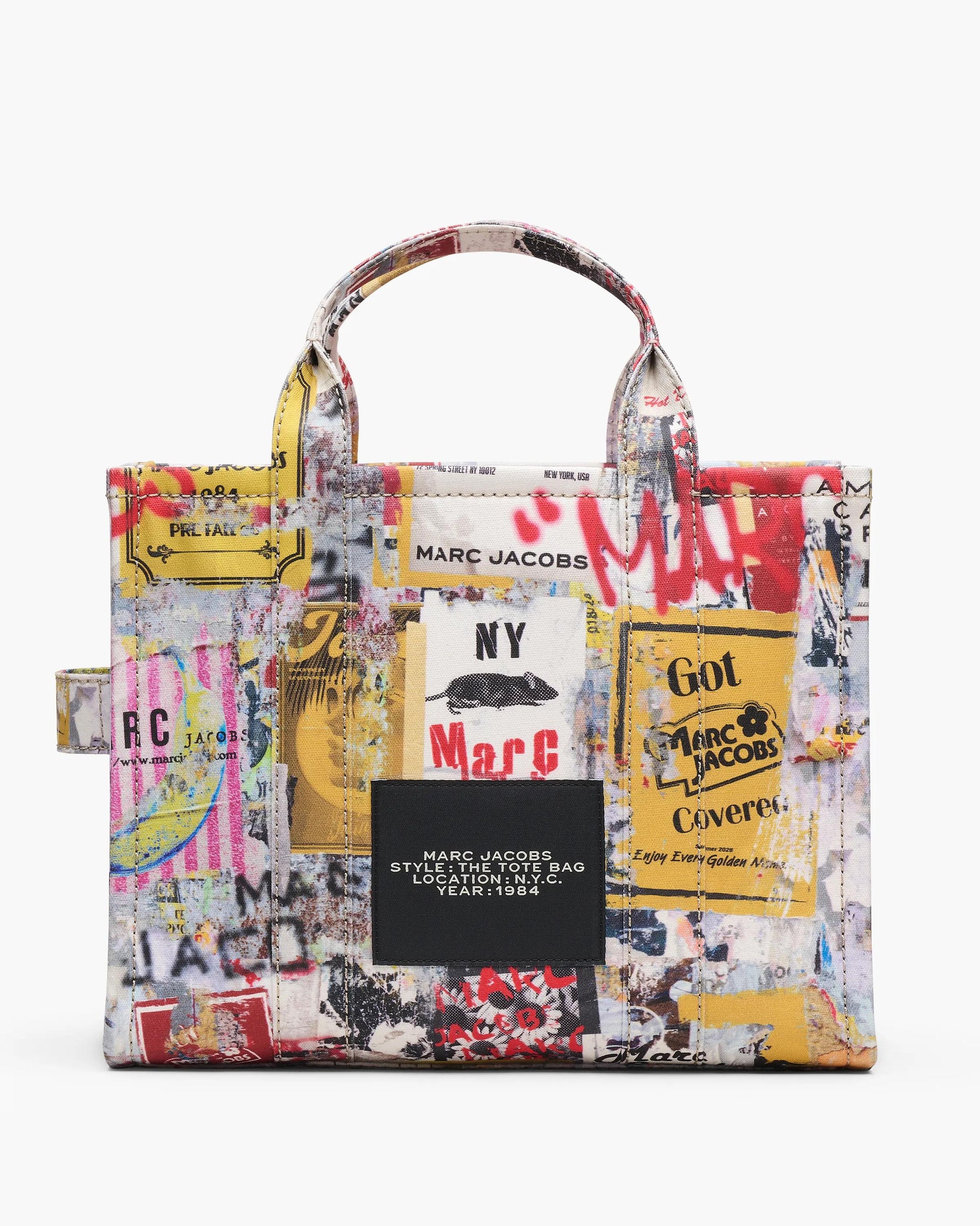 Bolsa Marc Jacobs The Pop Americana Canvas Medium Tote Bag, Lona de Algodão estampada, cor Branco Multicolor, detalhe do material | Original Exports