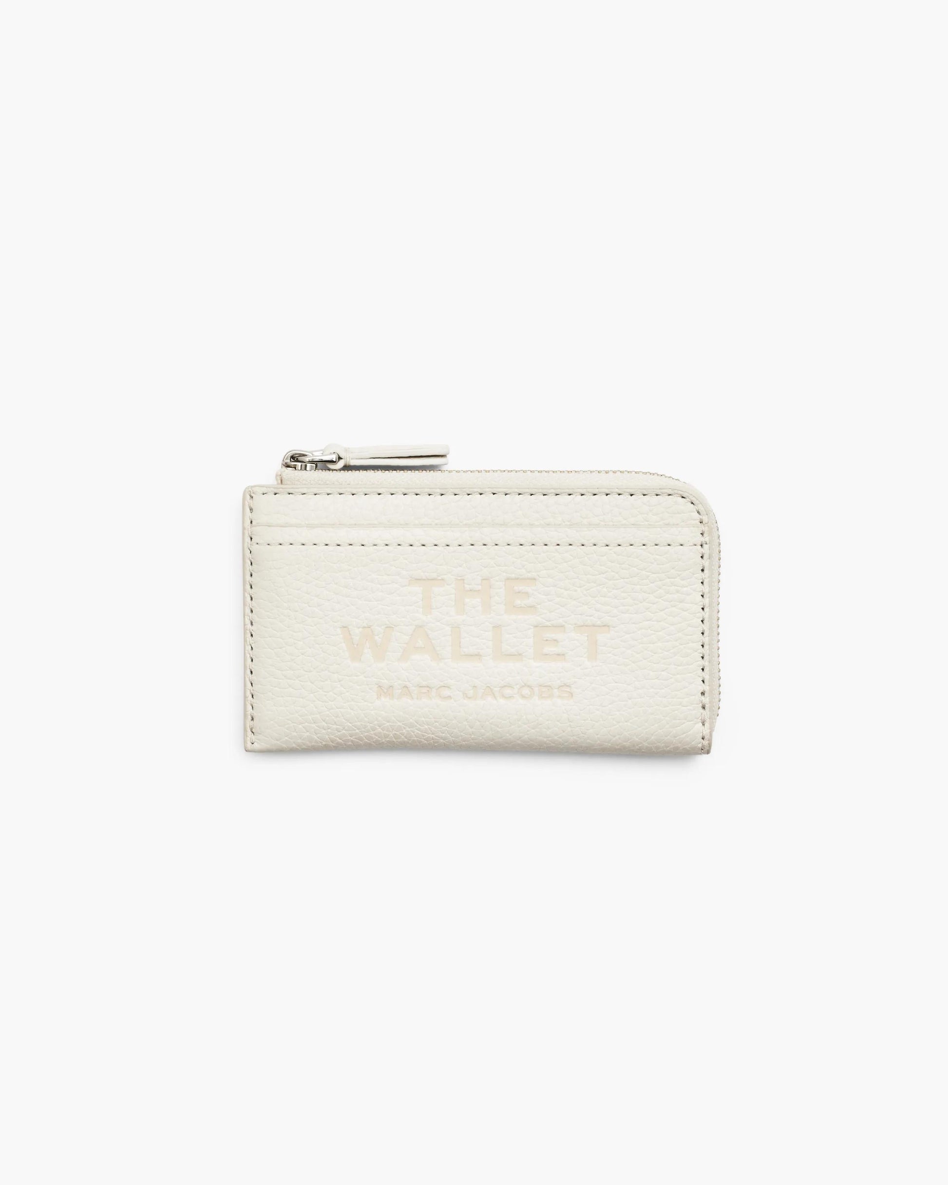 Carteira Marc Jacobs The Leather Top Zip Multi Wallet, Couro Legítimo, cor Branco Algodão, vista frontal | Original Exports