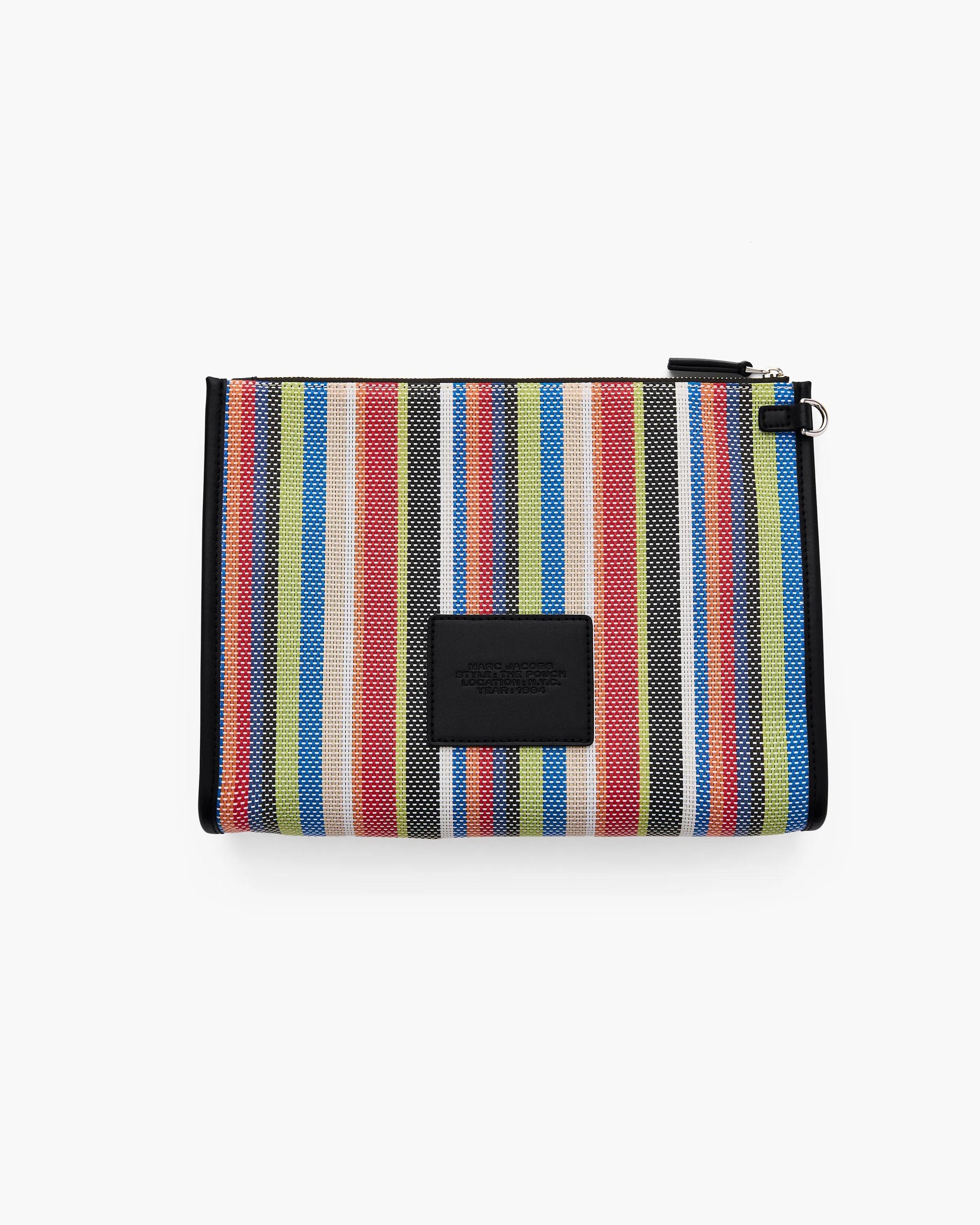 Pochete Marc Jacobs The Stripe Mesh Large Pouch, Mesh Listrado, cor Vermelho Multicolor, vista lateral | Original Exports