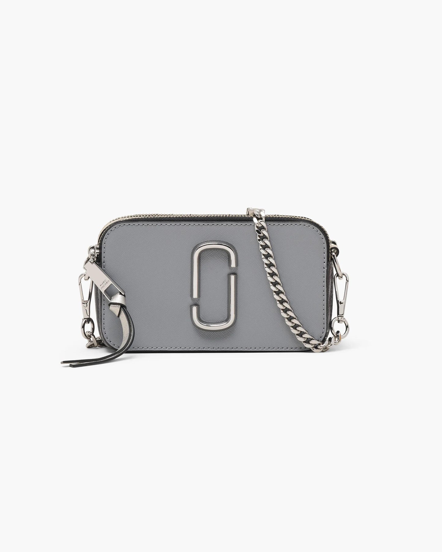 Bolsa Marc Jacobs The Colorblock Chain Snapshot, Couro Saffiano Legítimo, cor Cinza Lobo Listrado Multicolor, detalhe do material | Original Exports