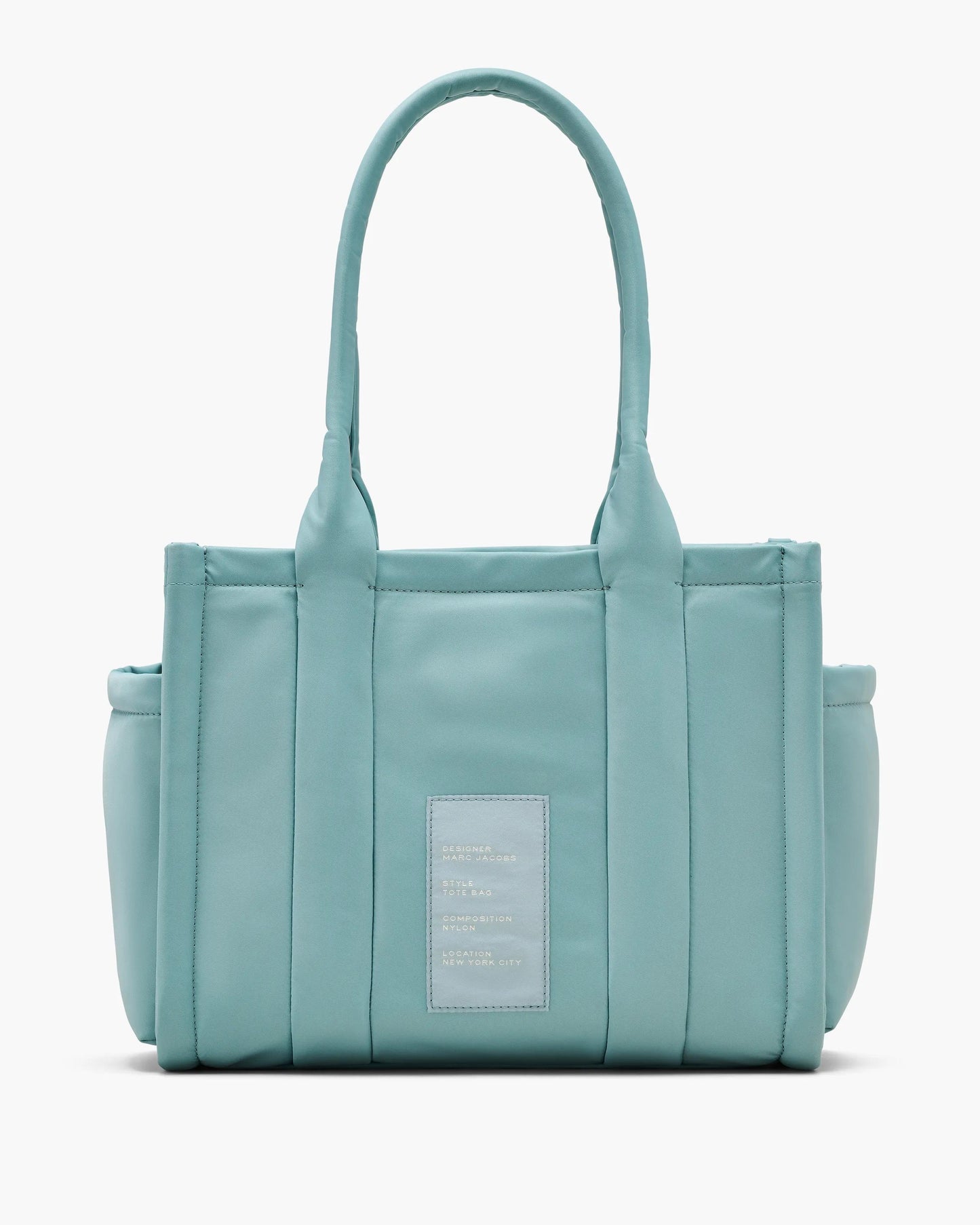 Bolsa Marc Jacobs The Puffy Nylon Medium Tote Bag, Nylon acolchoado, cor Azul Céu, detalhe do material | Original Exports