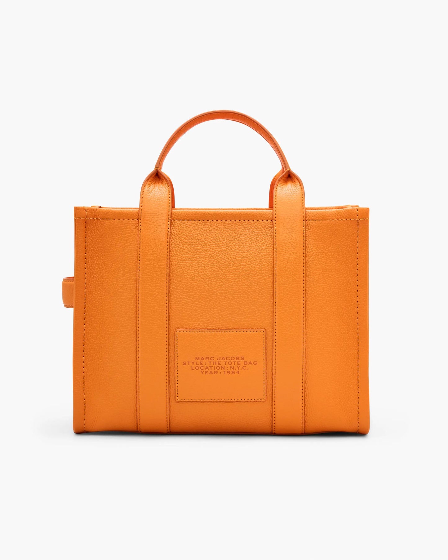 Bolsa Marc Jacobs The Leather Medium Tote Bag, Couro Legítimo, cor Tangerina, detalhe do material | Original Exports