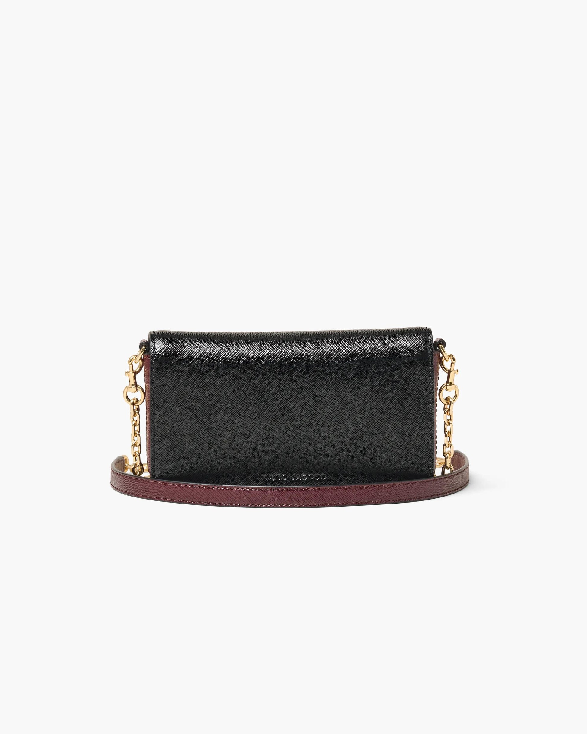 Bolsa Marc Jacobs The Snapshot Wallet On Chain, Couro Saffiano Legítimo, cor Preto Multicolor, detalhe do material | Original Exports