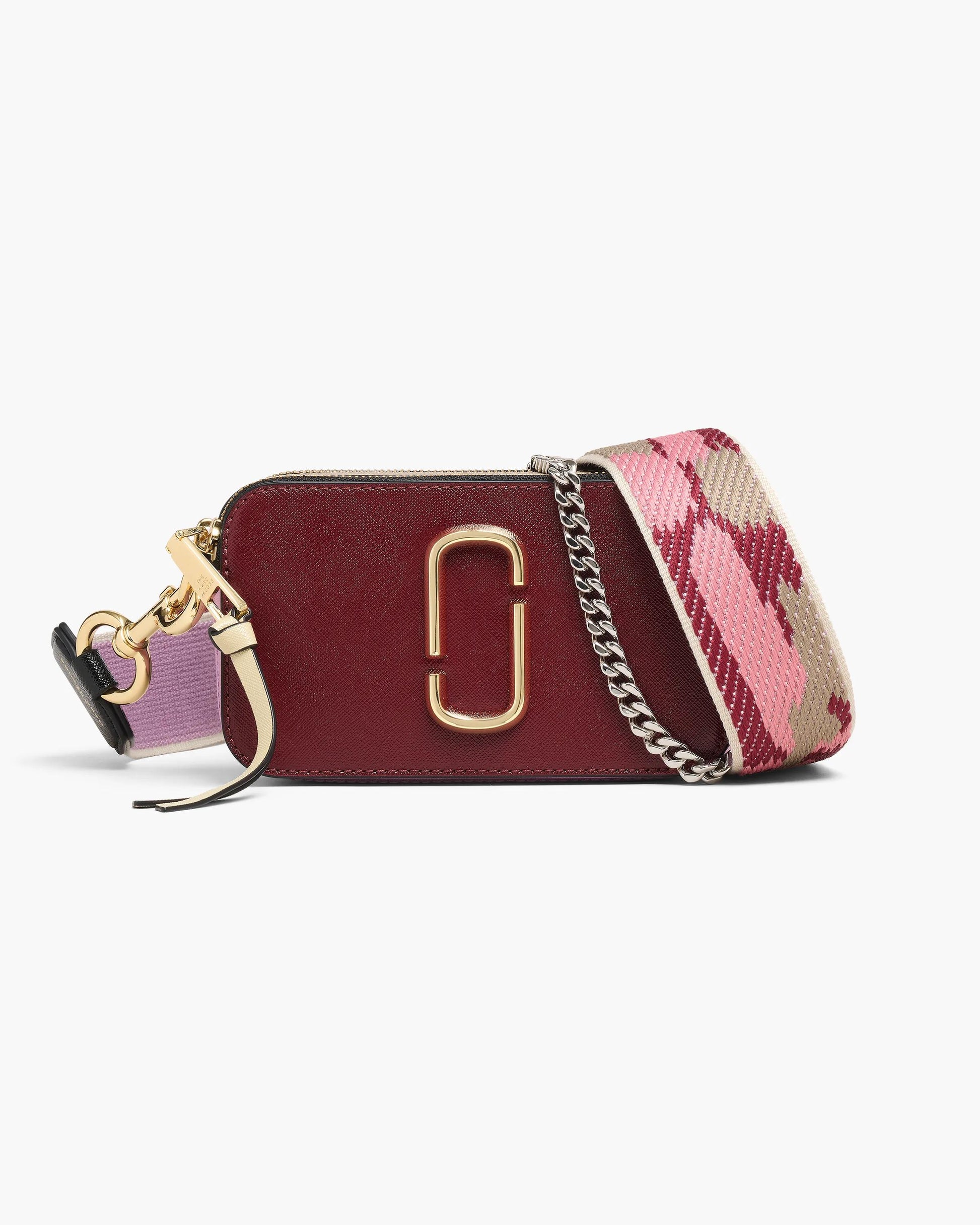 Bolsa Marc Jacobs The Colorblock Chain Snapshot, Couro Saffiano Legítimo, cor Vermelho Vachetta Multicolor, vista frontal | Original Exports