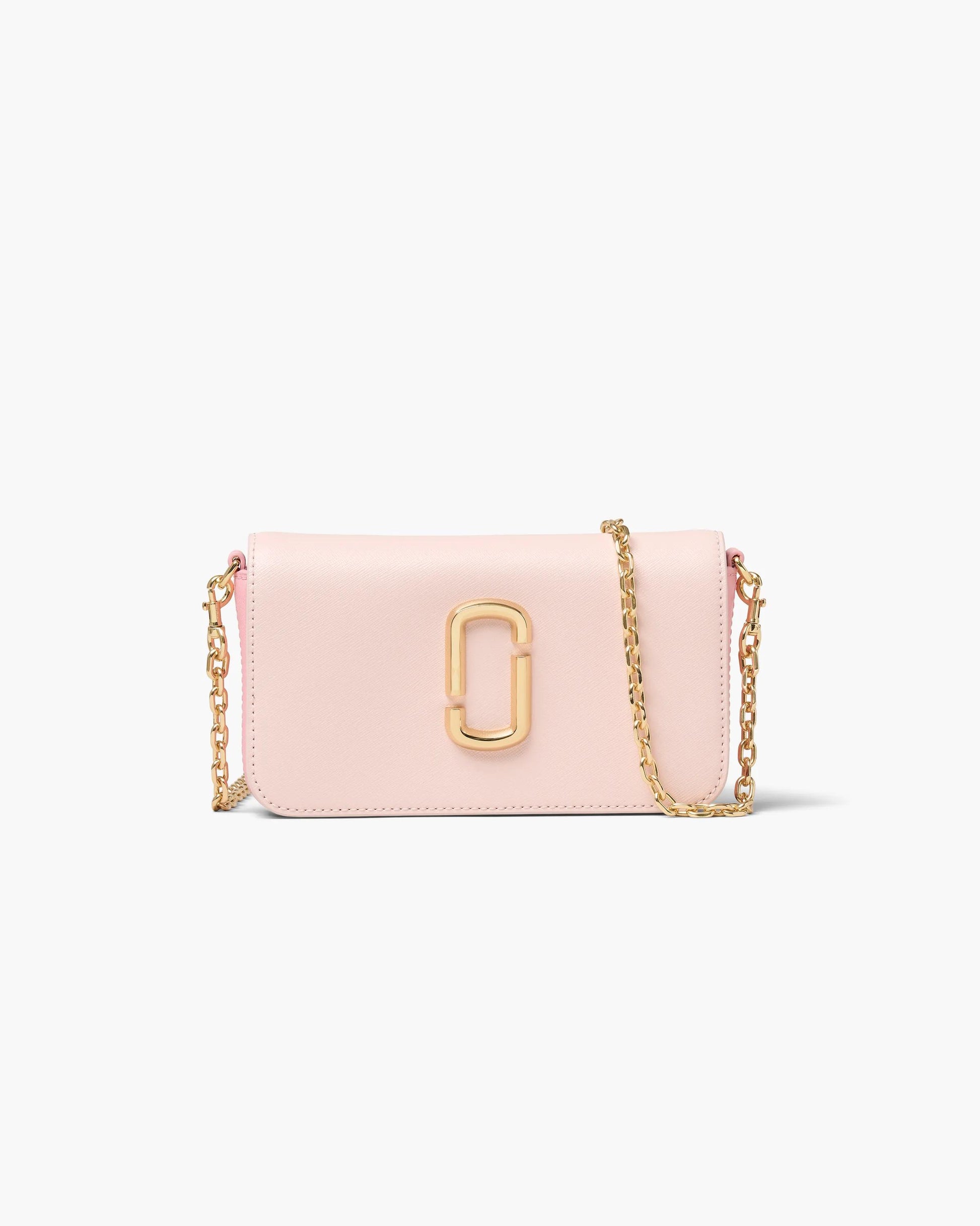 Bolsa Marc Jacobs The Snapshot Wallet On Chain, Couro Saffiano Legítimo, cor Rosa Pó Multicolor, vista frontal | Original Exports