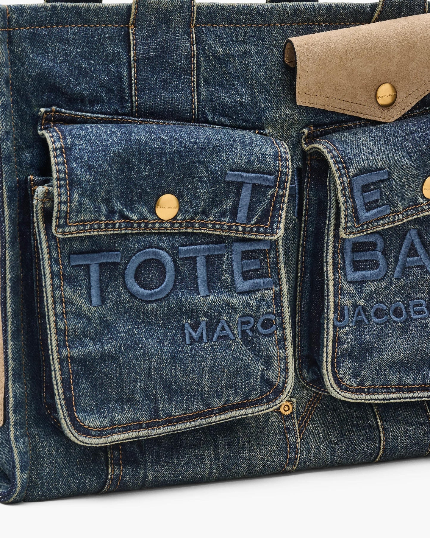 Bolsa Marc Jacobs The Denim Suede Large Cargo Tote Bag, Jeans com acabamento em camurça italiana, cor Jeans Escuro (Indigo), vista interna | Original Exports