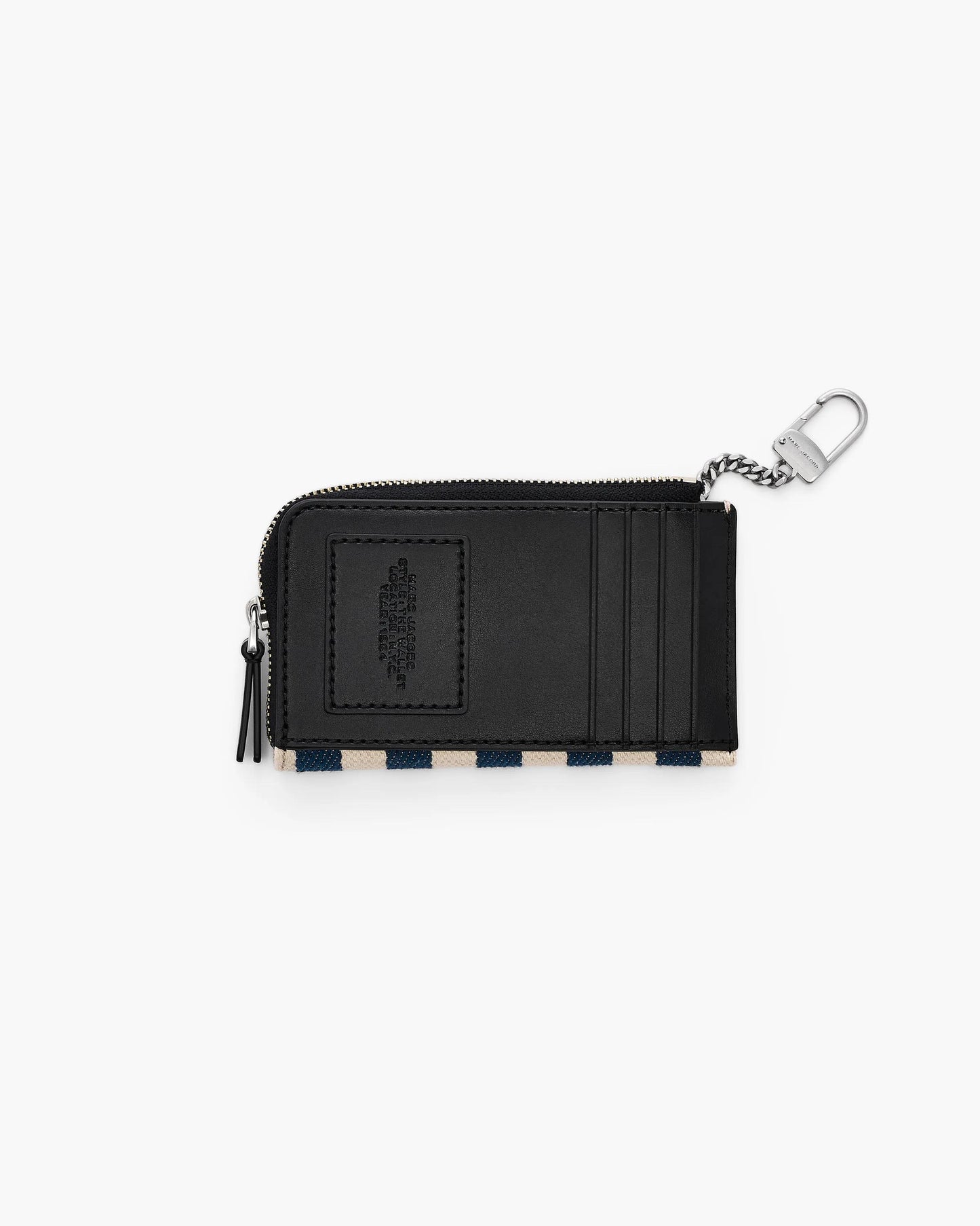 Carteira Marc Jacobs The Stripe Canvas Top Zip Multi Wallet, Lona Listrada, cor Azul Mar Multicolor, detalhe do material | Original Exports