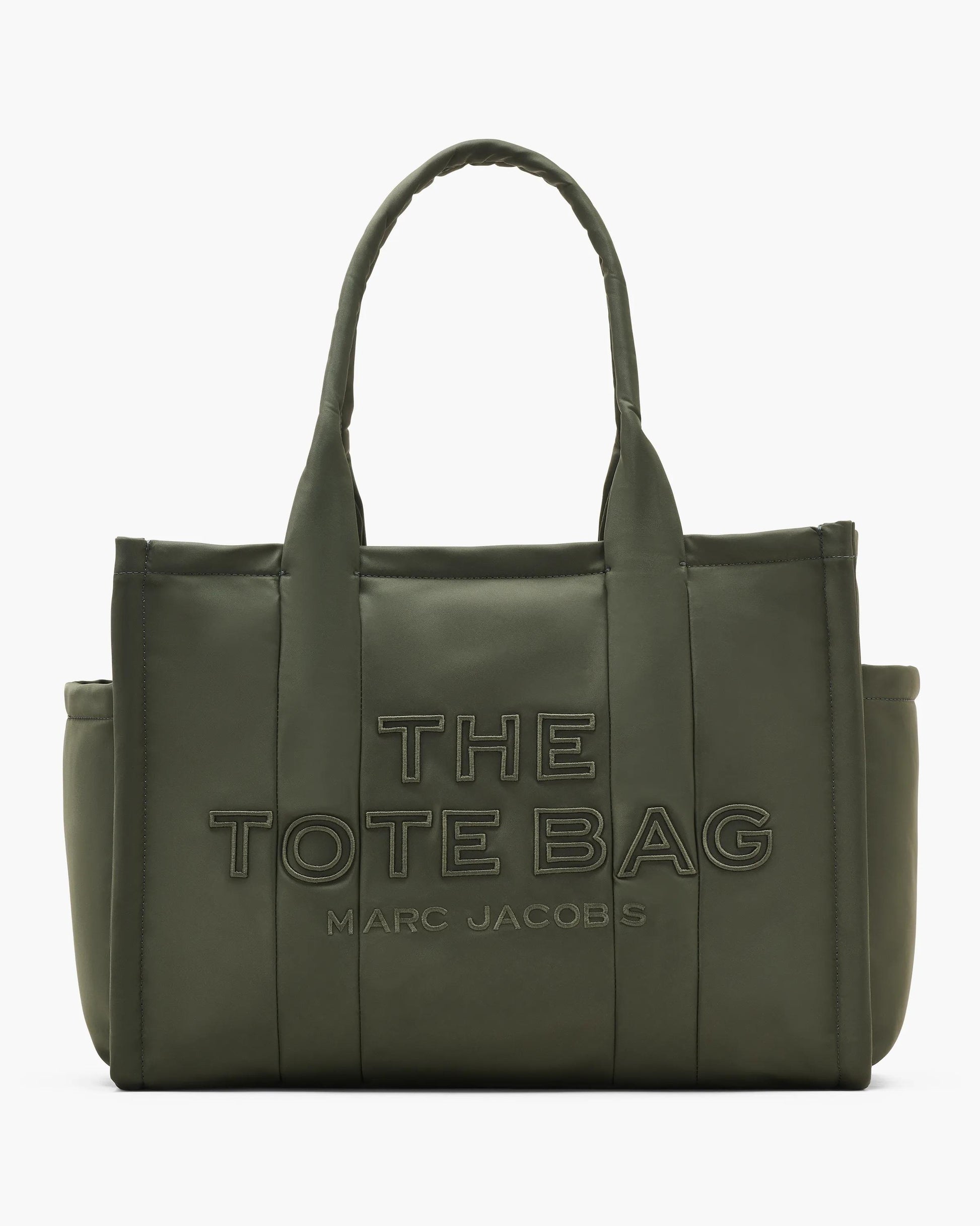 Bolsa Marc Jacobs The Puffy Nylon Large Tote Bag, Nylon acolchoado, cor Verde Militar, vista frontal | Original Exports