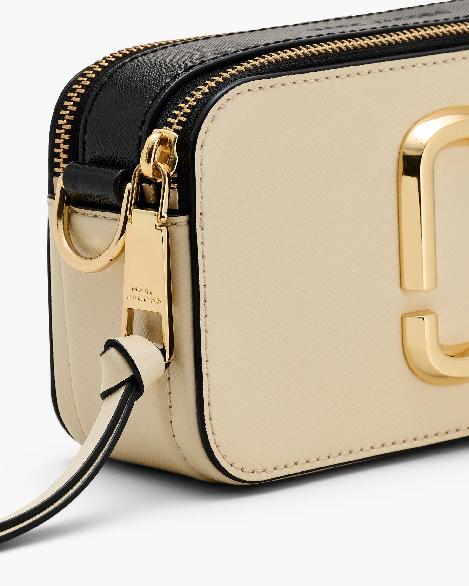 Bolsa Marc Jacobs The Snapshot Mini, Couro Saffiano Legítimo, cor Branco Nuvem Multicolor, detalhe do material | Original Exports
