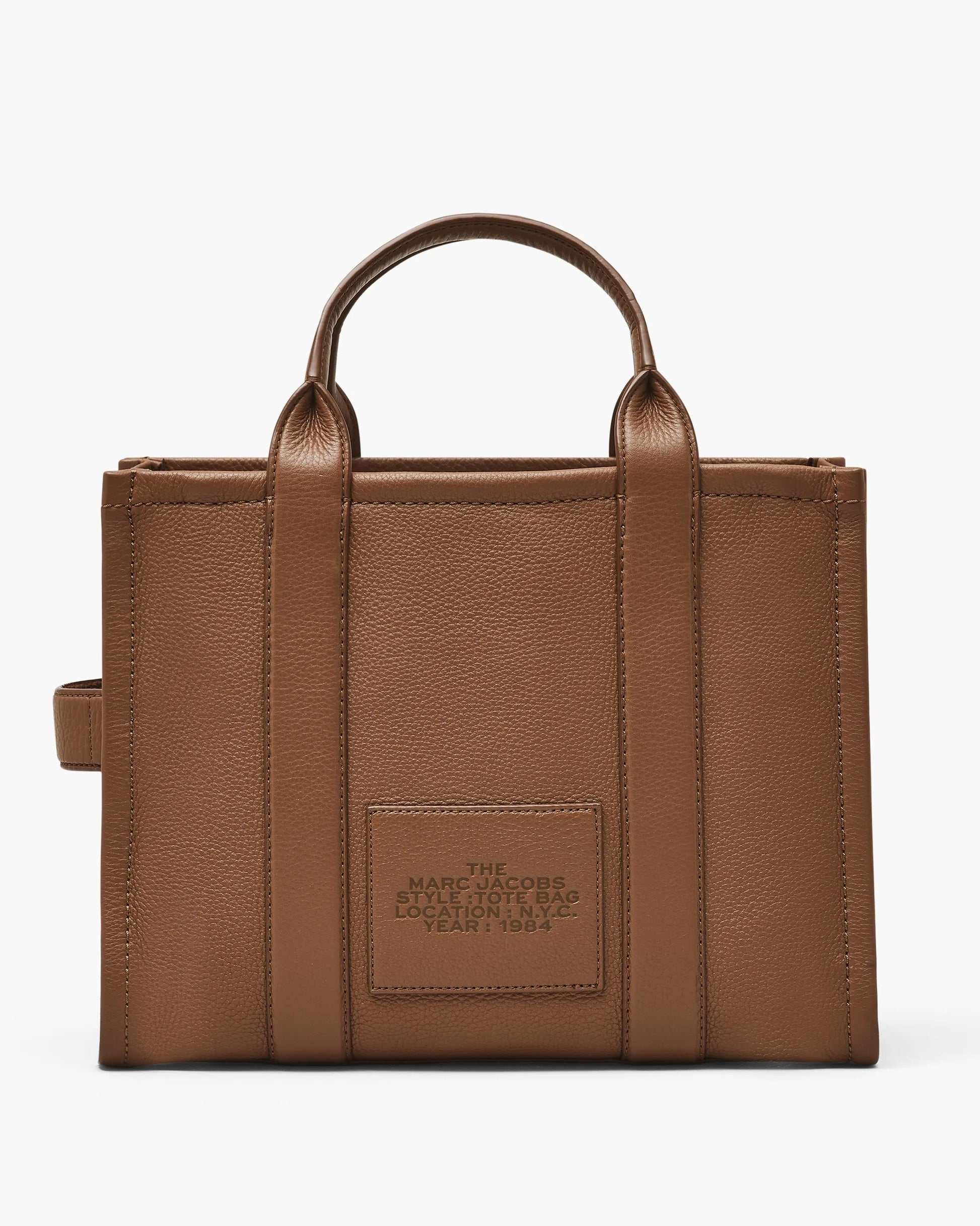 Bolsa Marc Jacobs The Leather Medium Tote Bag, Couro Legítimo, cor Óleo de Argan, detalhe do material | Original Exports