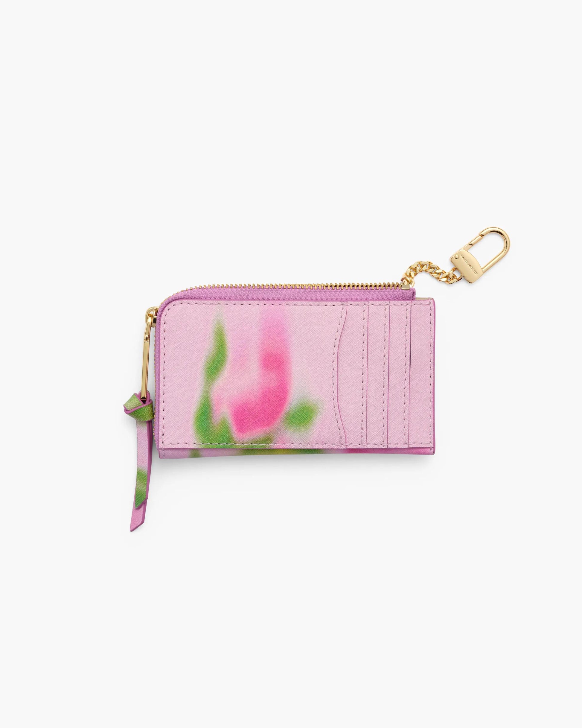 Carteira Marc Jacobs The Blurred Floral Snapshot Top Zip Multi Wallet, Couro Saffiano Legítimo estampado, cor Rosa Fita Multicolor, detalhe do material | Original Exports
