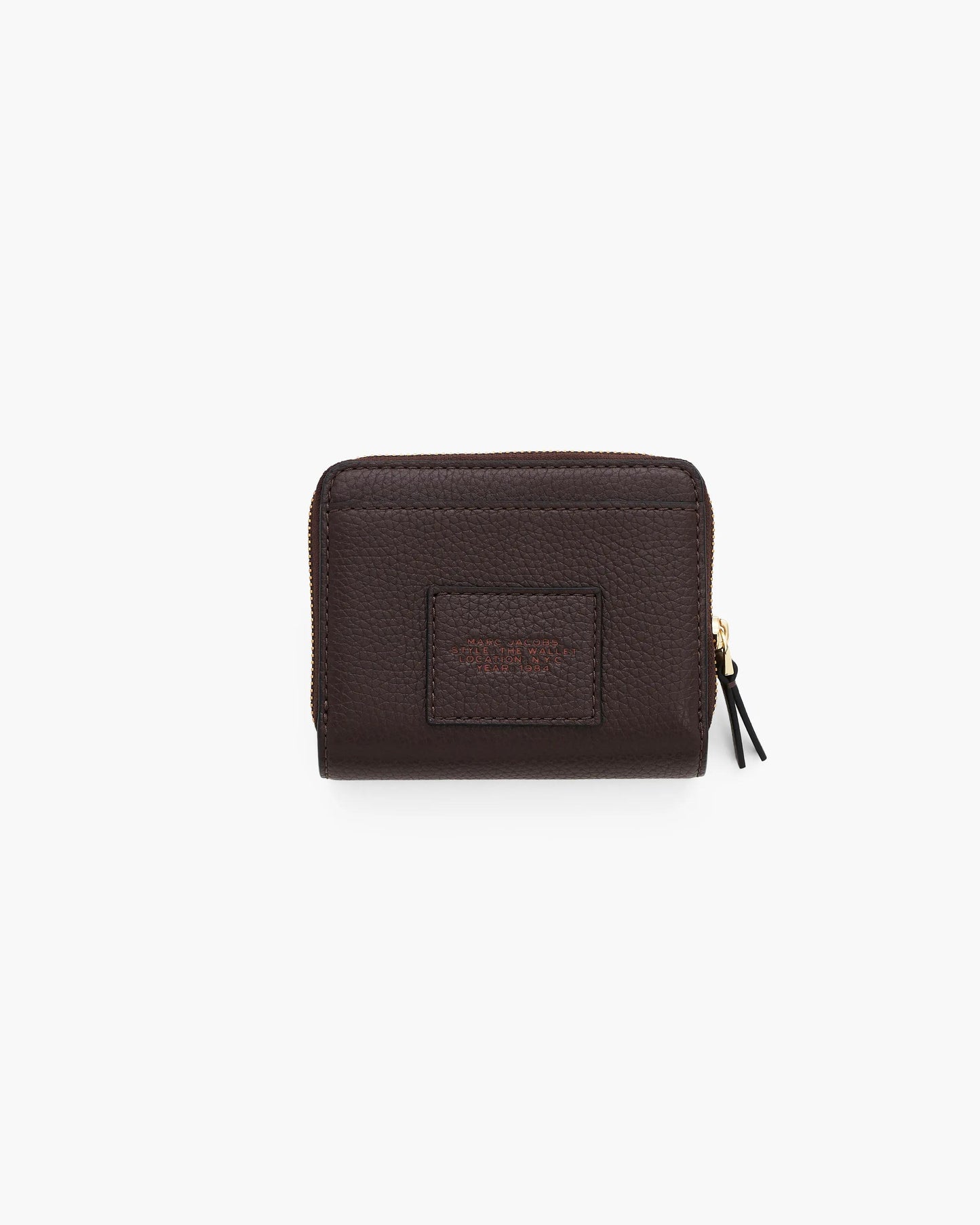 Carteira Marc Jacobs The Leather Mini Compact Wallet, Couro Legítimo, cor Ganache (Marrom), detalhe do material | Original Exports