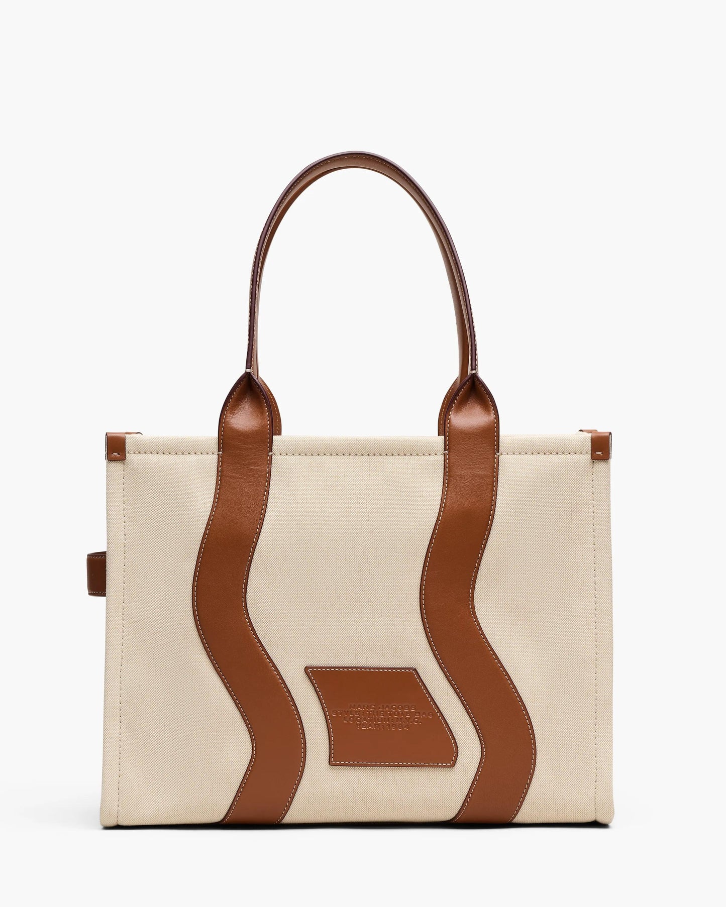 Bolsa Marc Jacobs The Wavy Canvas Large Tote Bag, Lona de Algodão com acabamento em couro, cor Beige/Óleo de Argan, detalhe do material | Original Exports