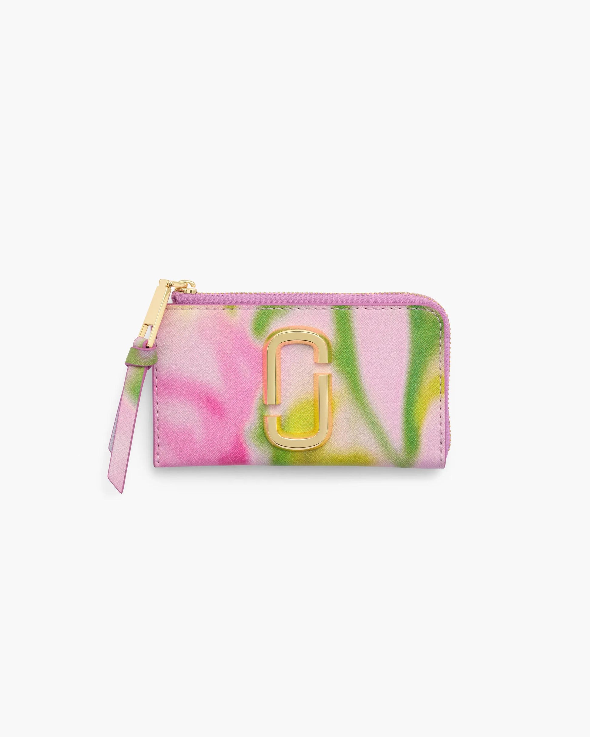 Carteira Marc Jacobs The Blurred Floral Snapshot Top Zip Multi Wallet, Couro Saffiano Legítimo estampado, cor Rosa Fita Multicolor, vista frontal | Original Exports
