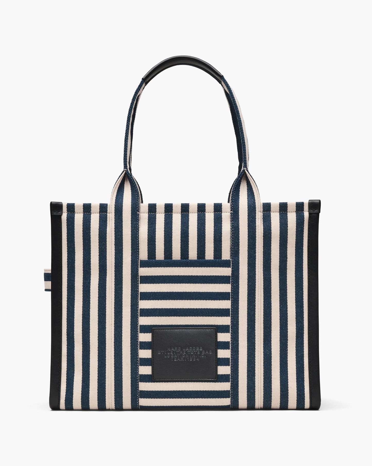 Bolsa Marc Jacobs The Stripe Canvas Large Tote Bag, Lona de Algodão pesada com acabamento em couro, cor Azul Mar Multicolor, detalhe do material | Original Exports