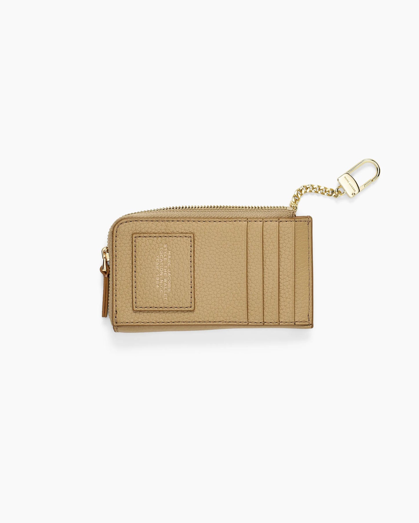 Carteira Marc Jacobs The Leather Top Zip Multi Wallet, Couro Legítimo, cor Camelo, detalhe do material | Original Exports
