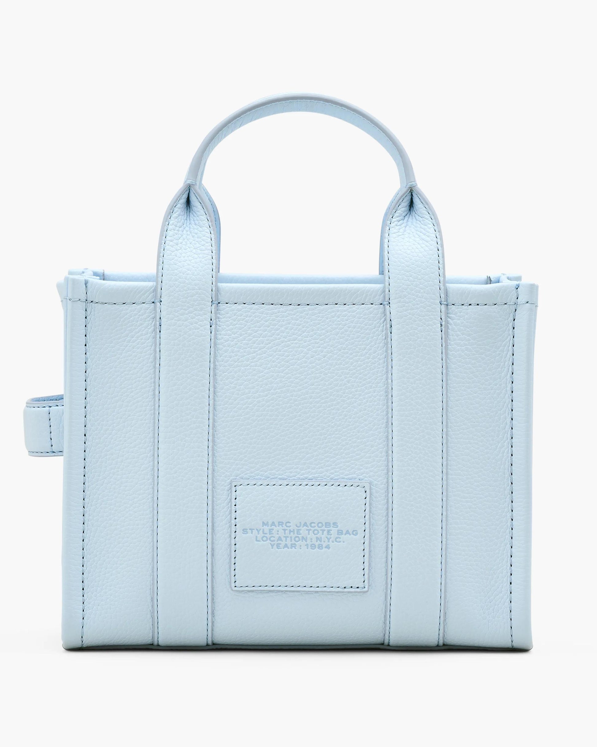 Bolsa Marc Jacobs The Leather Small Tote Bag, Couro Legítimo, cor Azul Nuvem, detalhe do material | Original Exports
