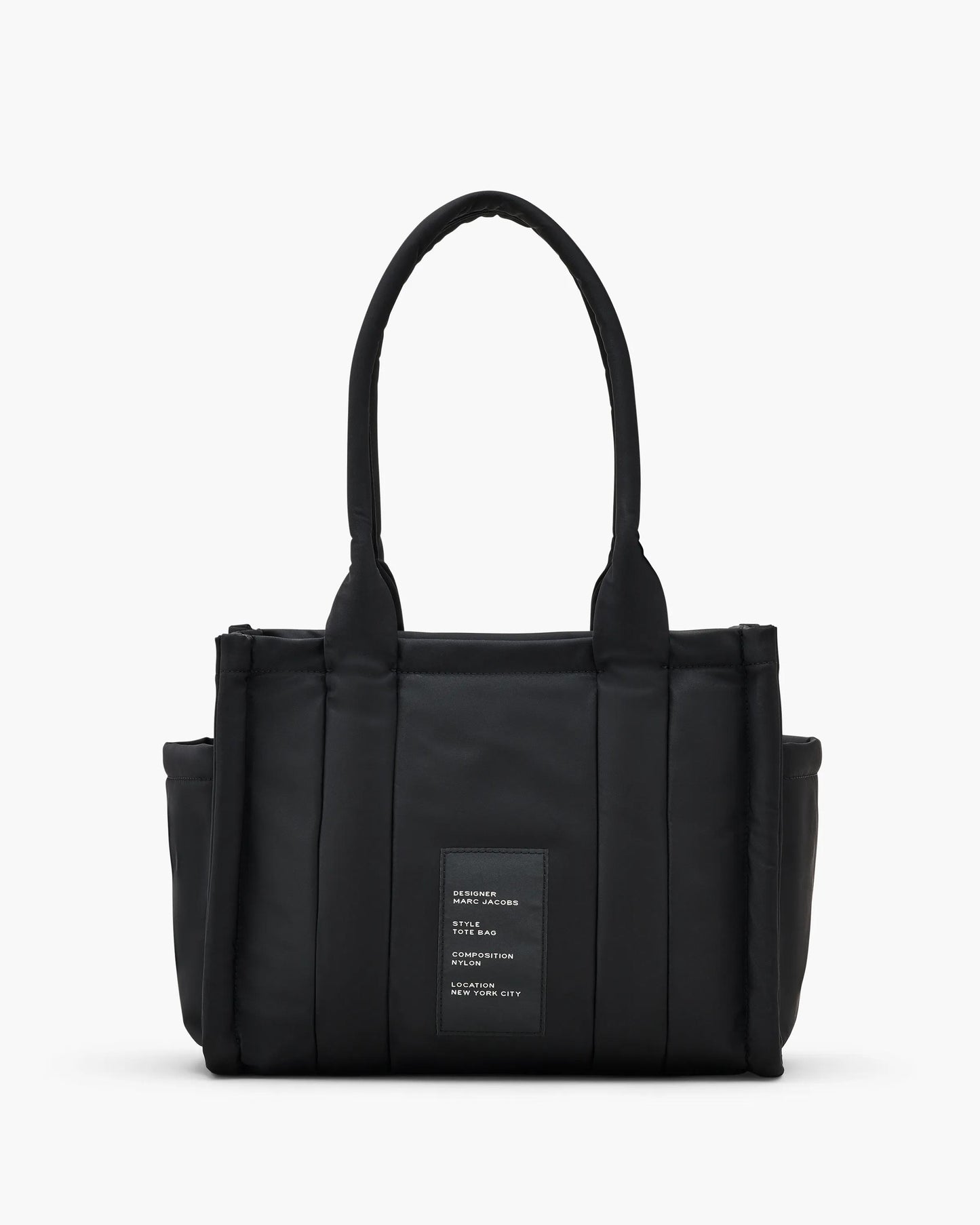 Bolsa Marc Jacobs The Puffy Nylon Medium Tote Bag, Nylon acolchoado, cor Preto, detalhe do material | Original Exports