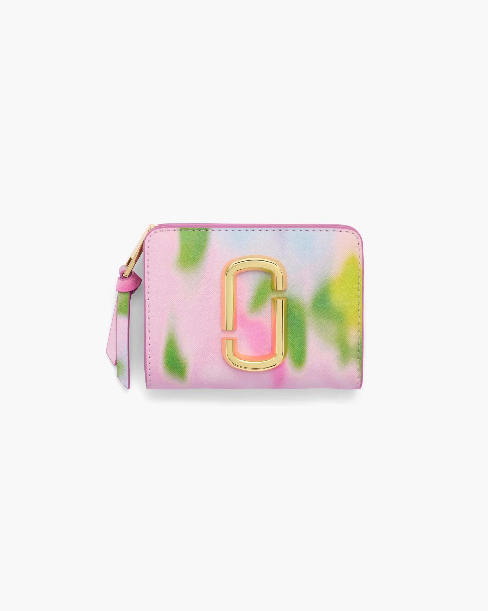 Carteira Marc Jacobs The Blurred Floral Snapshot Mini Compact Wallet, Couro Saffiano Legítimo estampado, cor Rosa Fita Multicolor, vista frontal | Original Exports