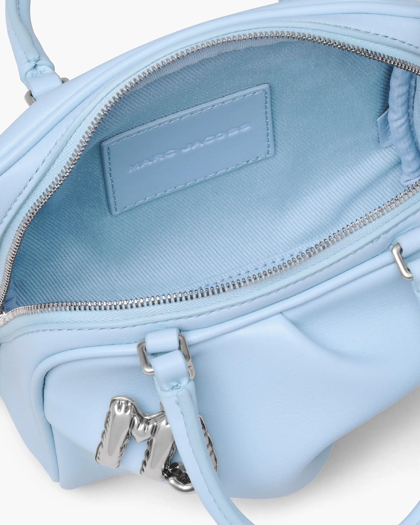 Bolsa Marc Jacobs The Mini Wave, Couro de Carneiro, cor Azul Névoa, detalhe do material | Original Exports