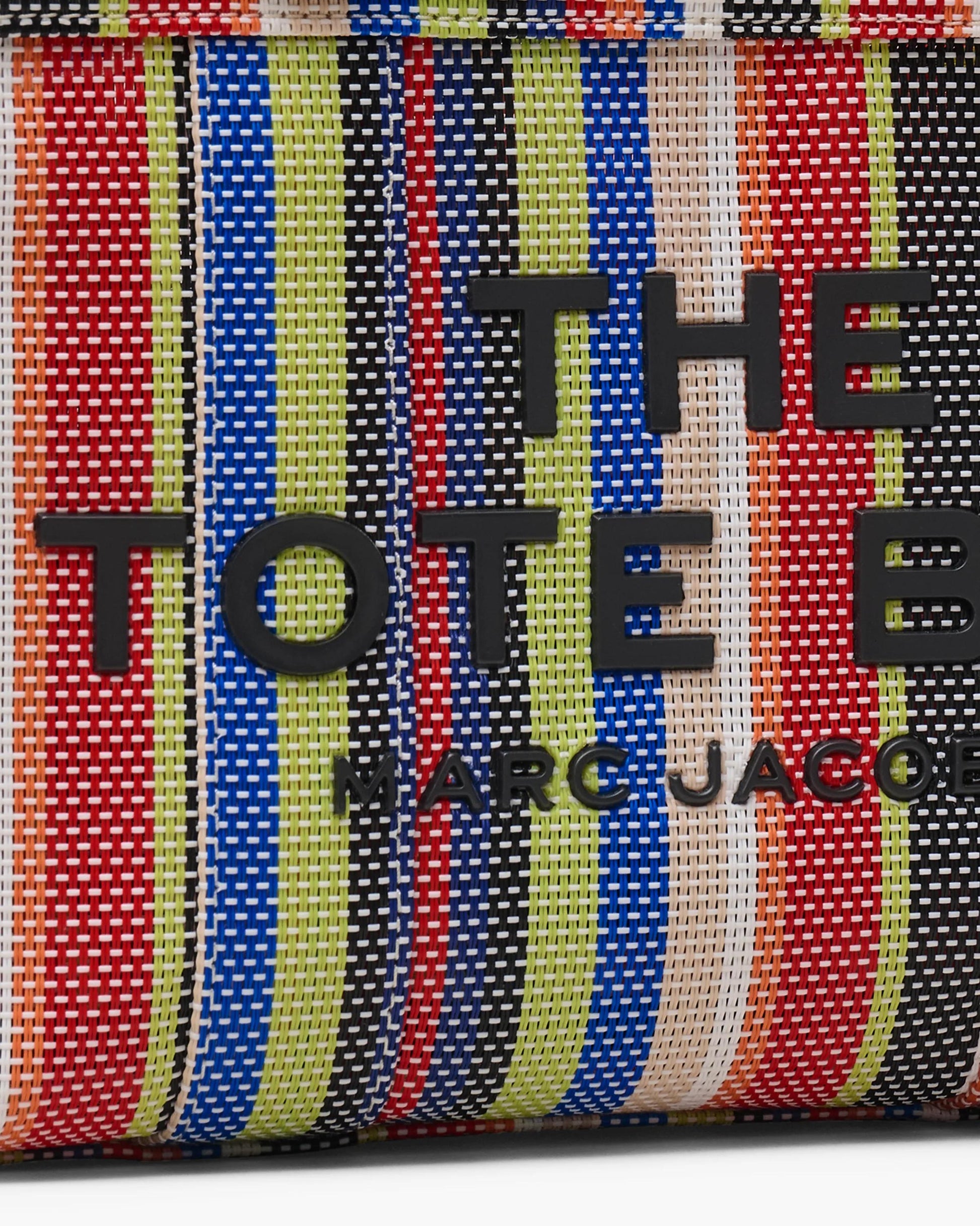 Bolsa Marc Jacobs The Stripe Mesh Small Tote Bag, Tela/Ráfia listrada, cor Vermelho Multicolor, vista interna | Original Exports