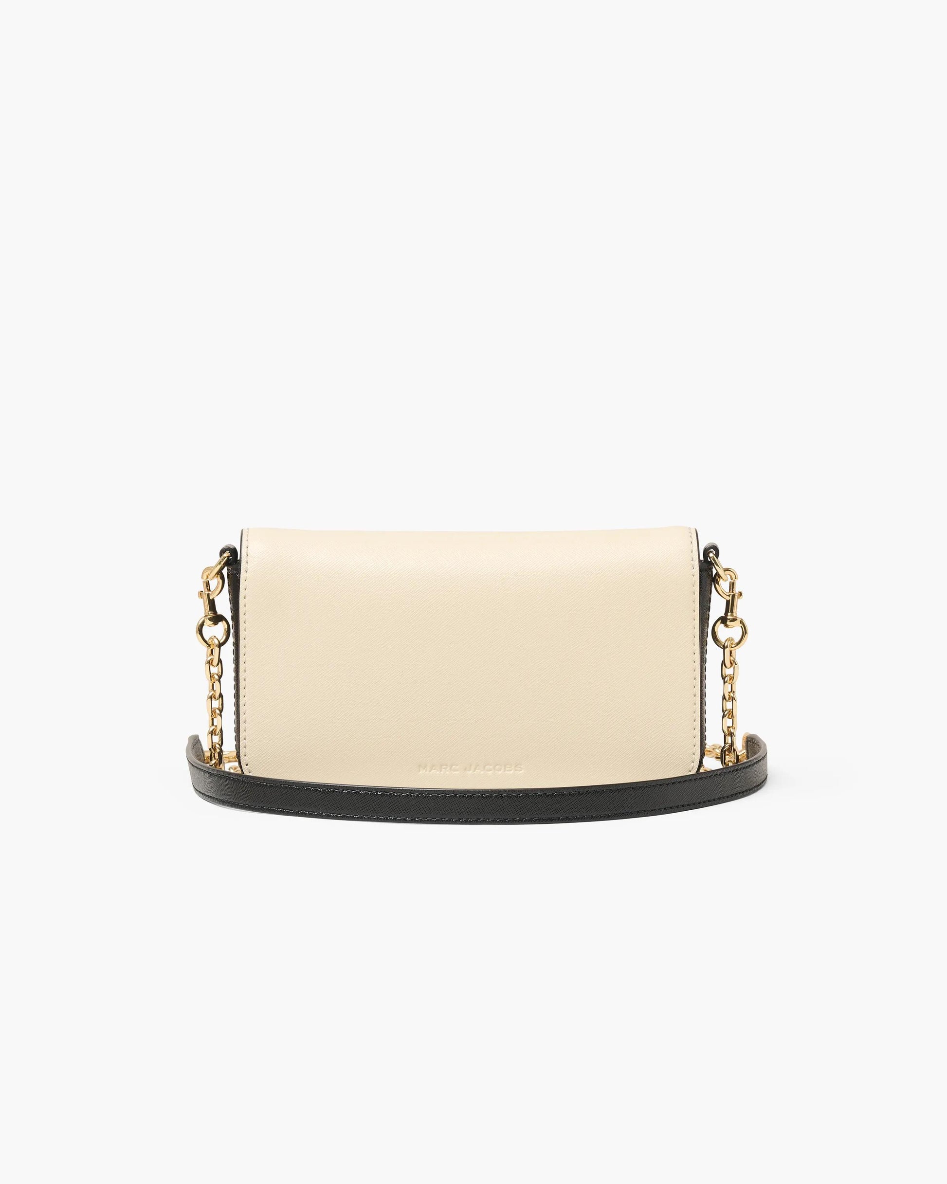Bolsa Marc Jacobs The Snapshot Wallet On Chain, Couro Saffiano Legítimo, cor Branco Nuvem Multicolor, detalhe do material | Original Exports