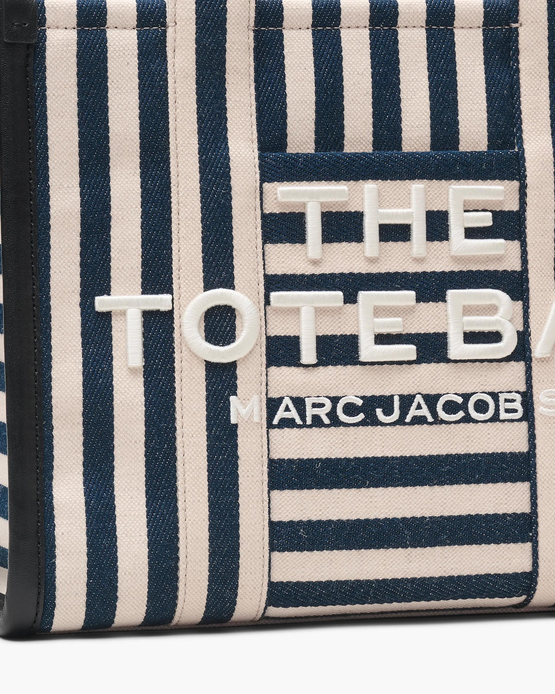 Bolsa Marc Jacobs The Stripe Canvas Medium Tote Bag, Lona de Algodão pesada com acabamento em couro, cor Azul Mar Multicolor, vista interna | Original Exports