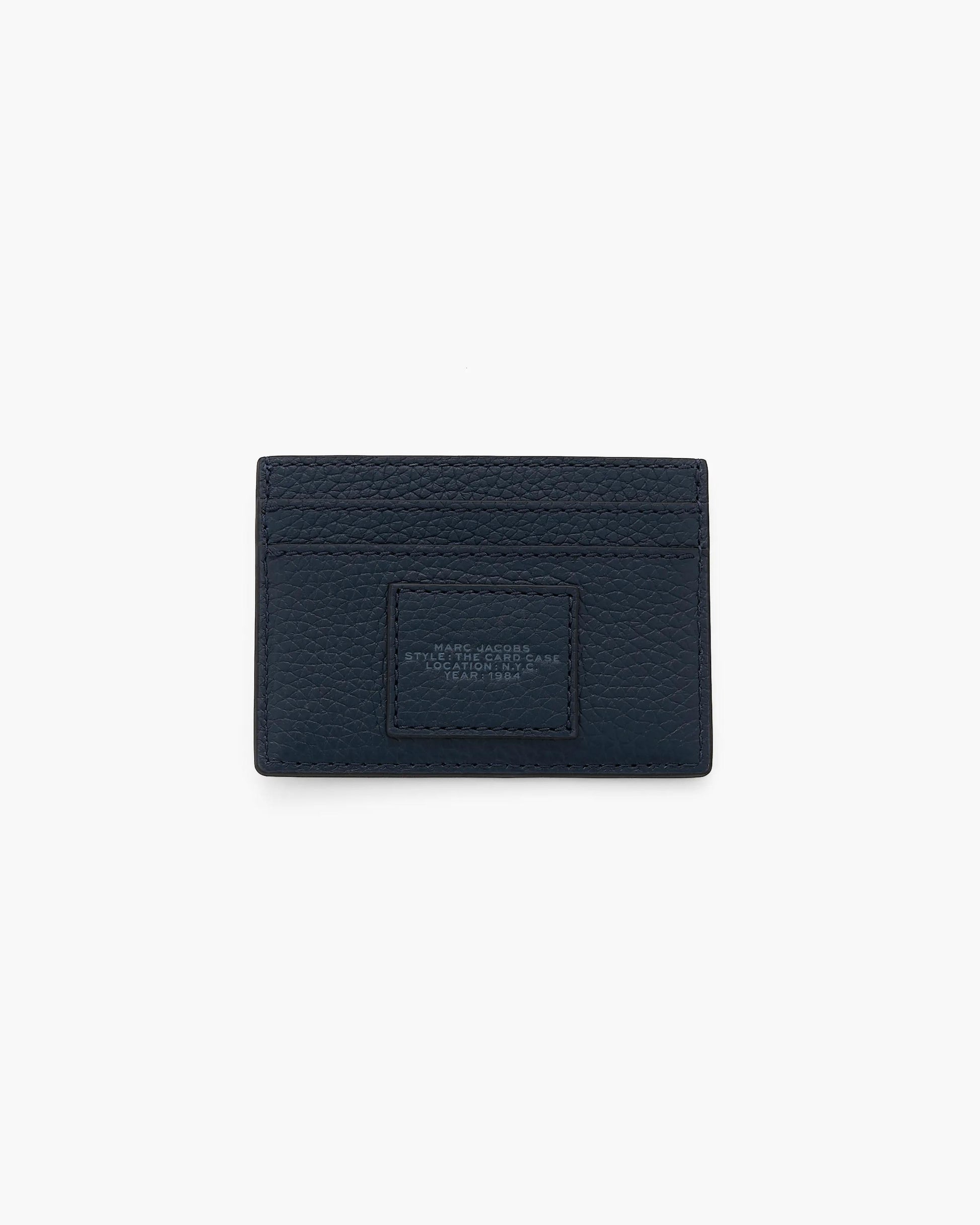 Carteira Marc Jacobs The Leather Card Case, Couro Legítimo Full-Grain, cor Azul Mar, detalhe do material | Original Exports