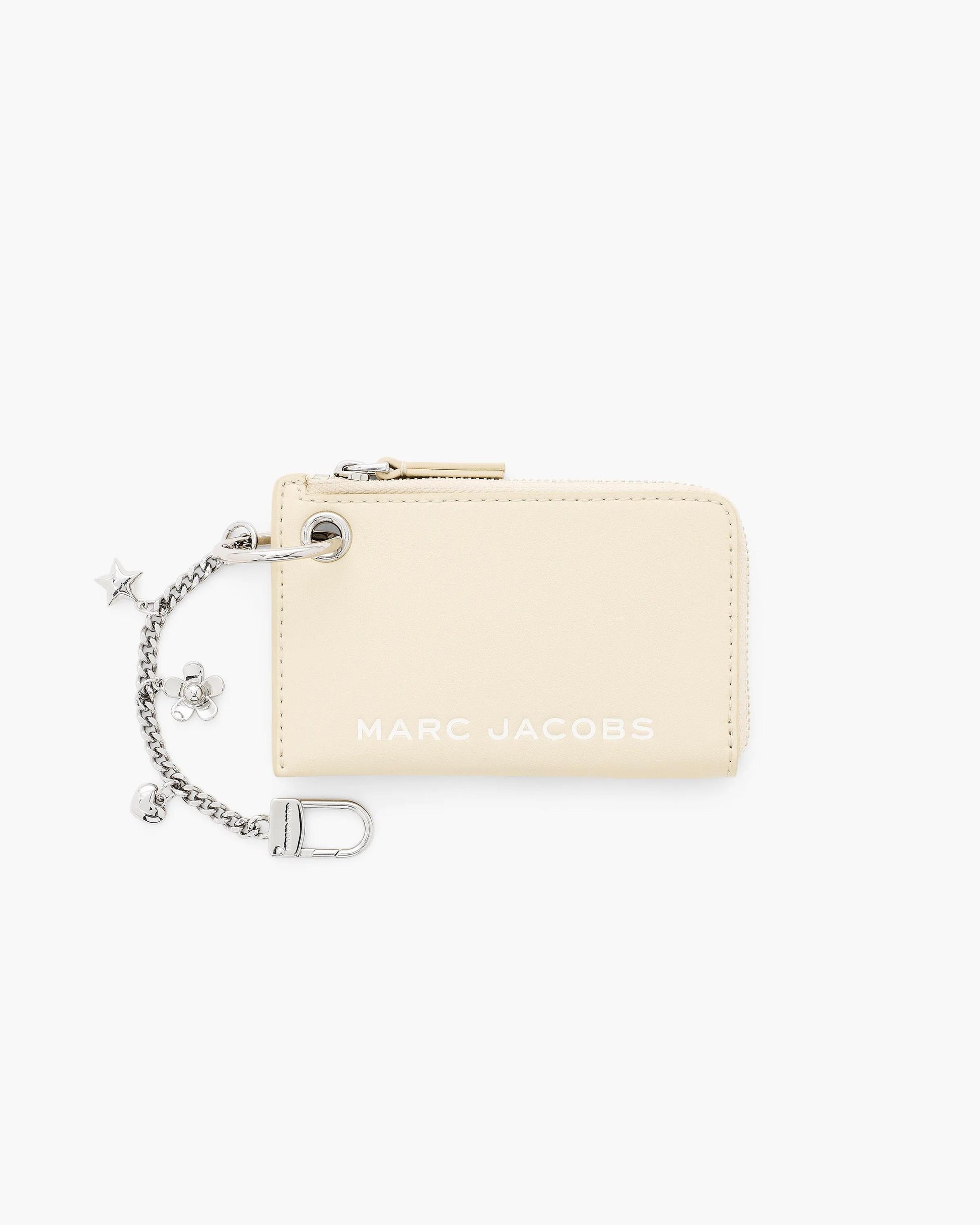 Carteira Marc Jacobs The Top Zip Charm Wallet, Couro Legítimo Liso, cor Branco Nuvem, vista frontal | Original Exports