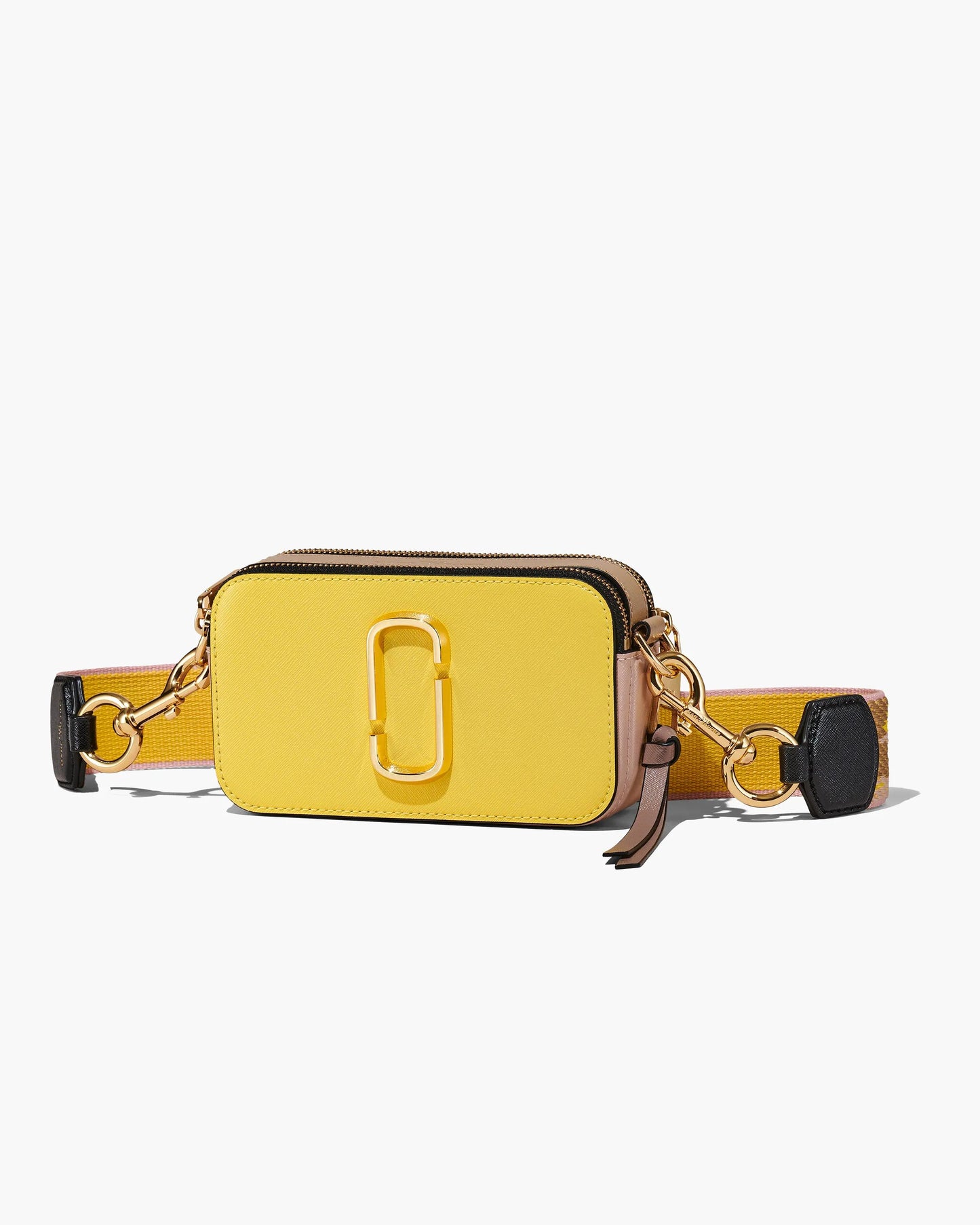 Bolsa Marc Jacobs The Snapshot Mini, Couro Saffiano Legítimo, cor Amarelo Creme Multicolor, detalhe do material | Original Exports