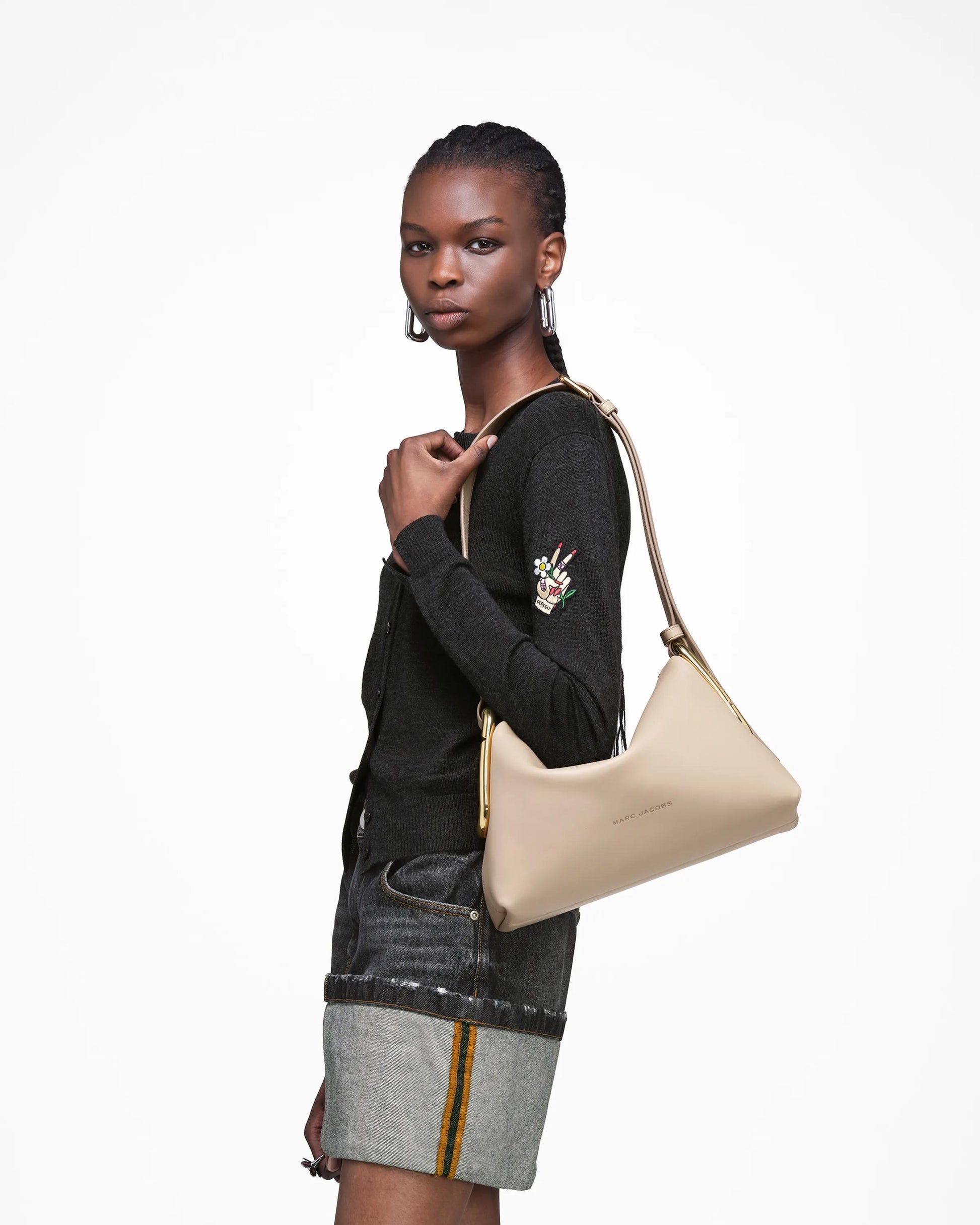 Bolsa Marc Jacobs Scene Medium Shoulder Bag, Couro Legítimo Liso, cor Ardósia Claro, detalhe do material | Original Exports